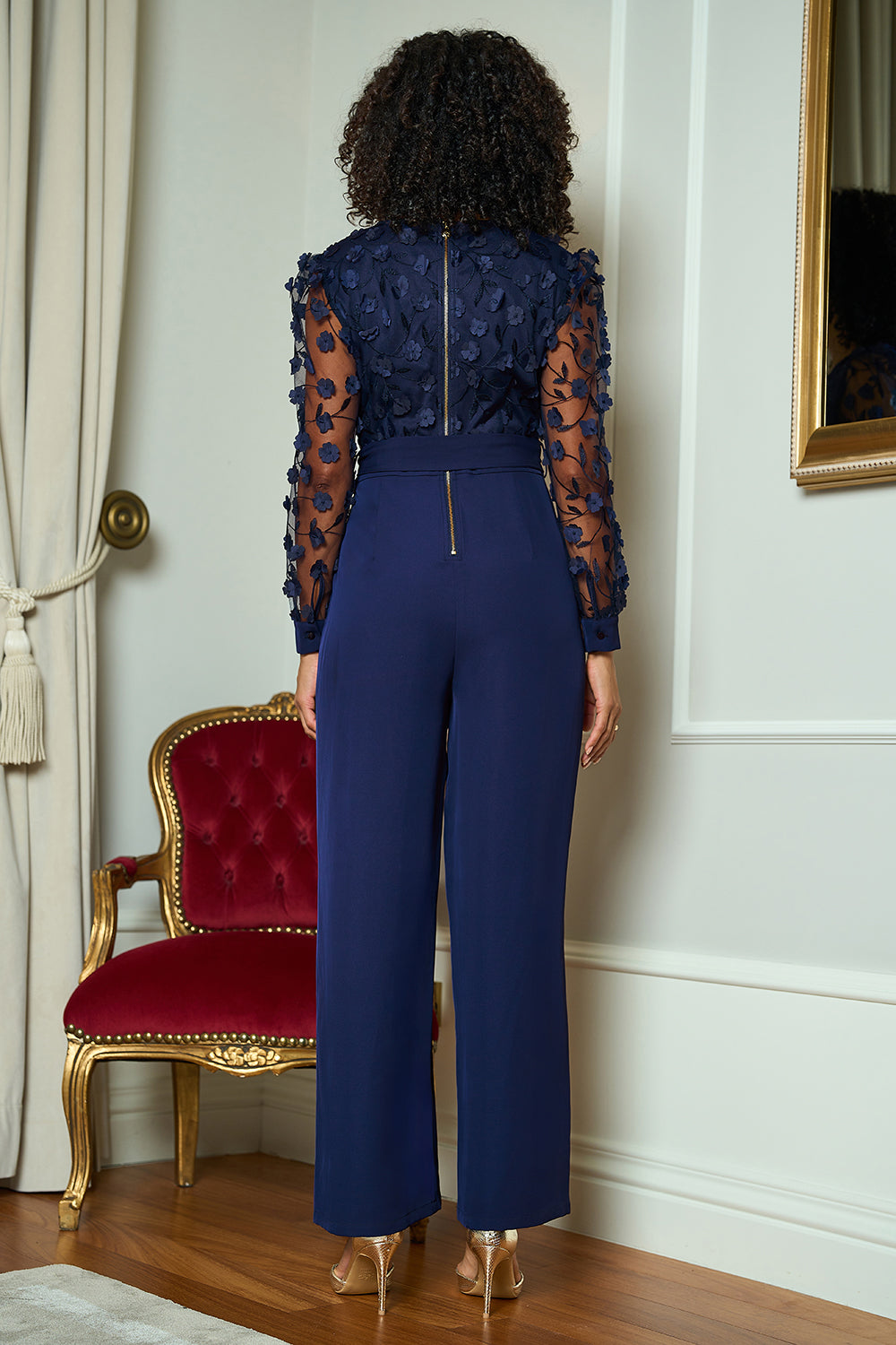 Yumi Navy Flower Applique Jumpsuit JUMPSUIT Yumi