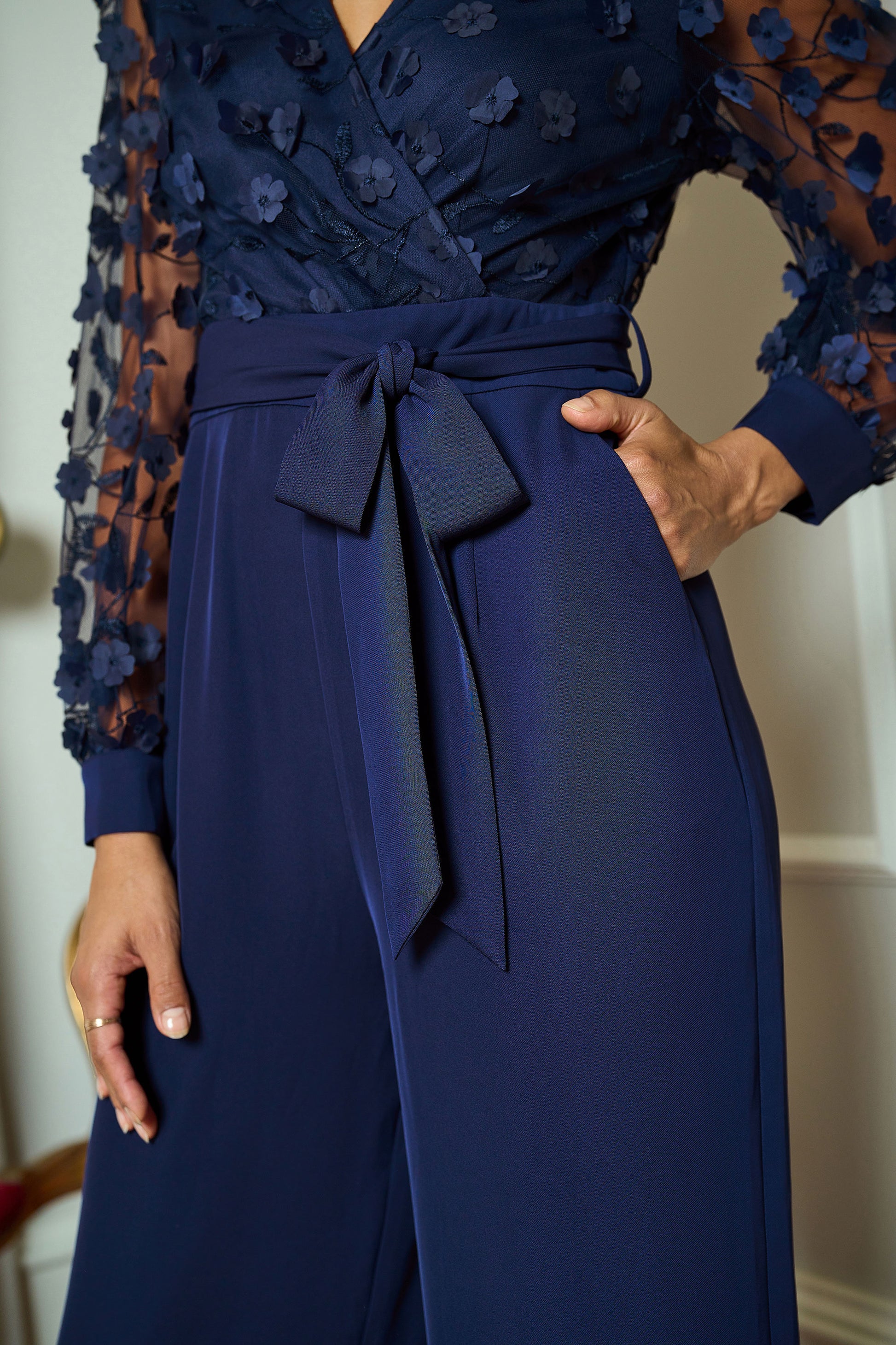 Yumi Navy Flower Applique Jumpsuit JUMPSUIT Yumi