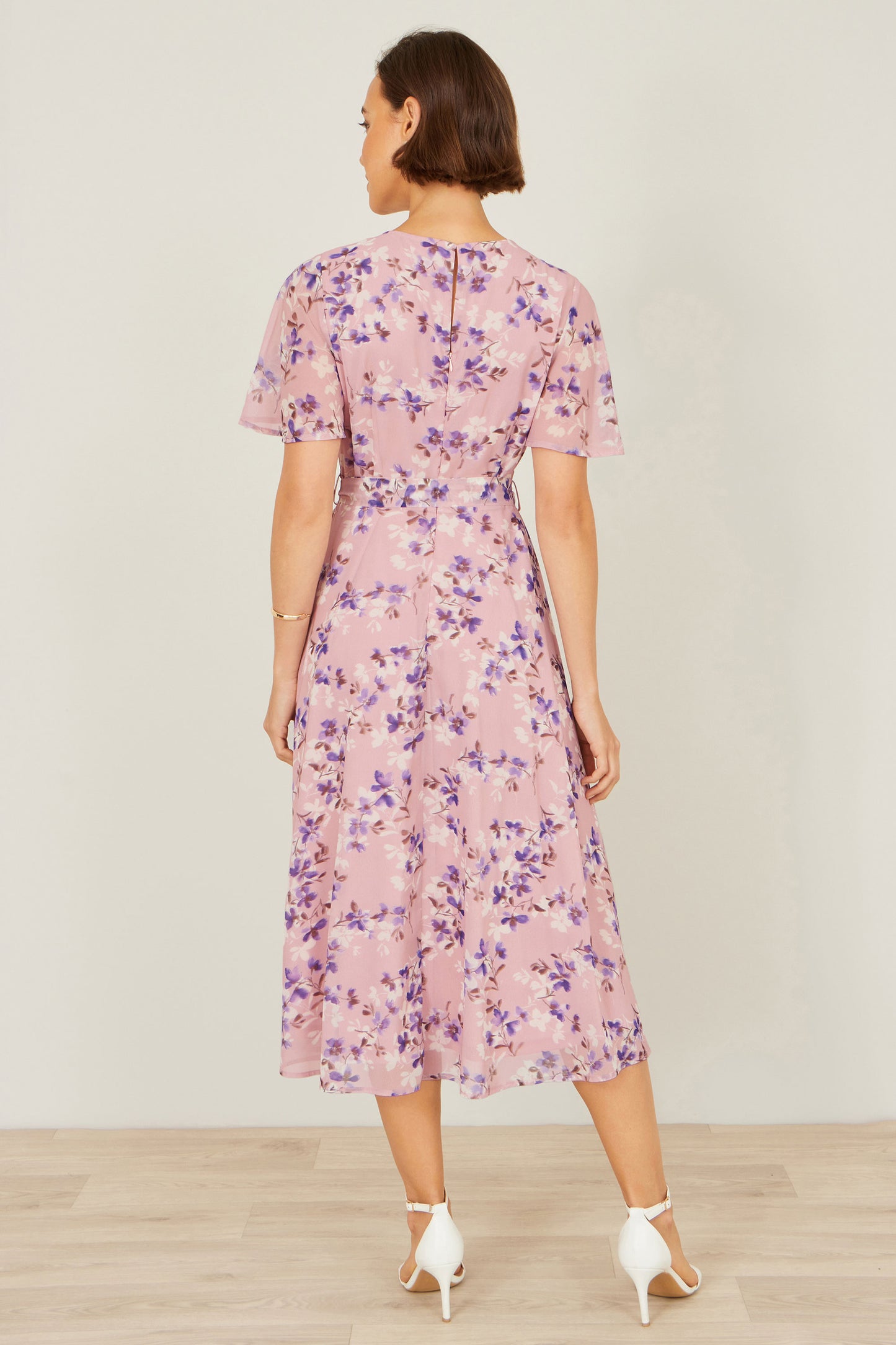 Yumi Pink Blossom Skater Midi Dress With Angel Sleeves Dress Occasion Yumi