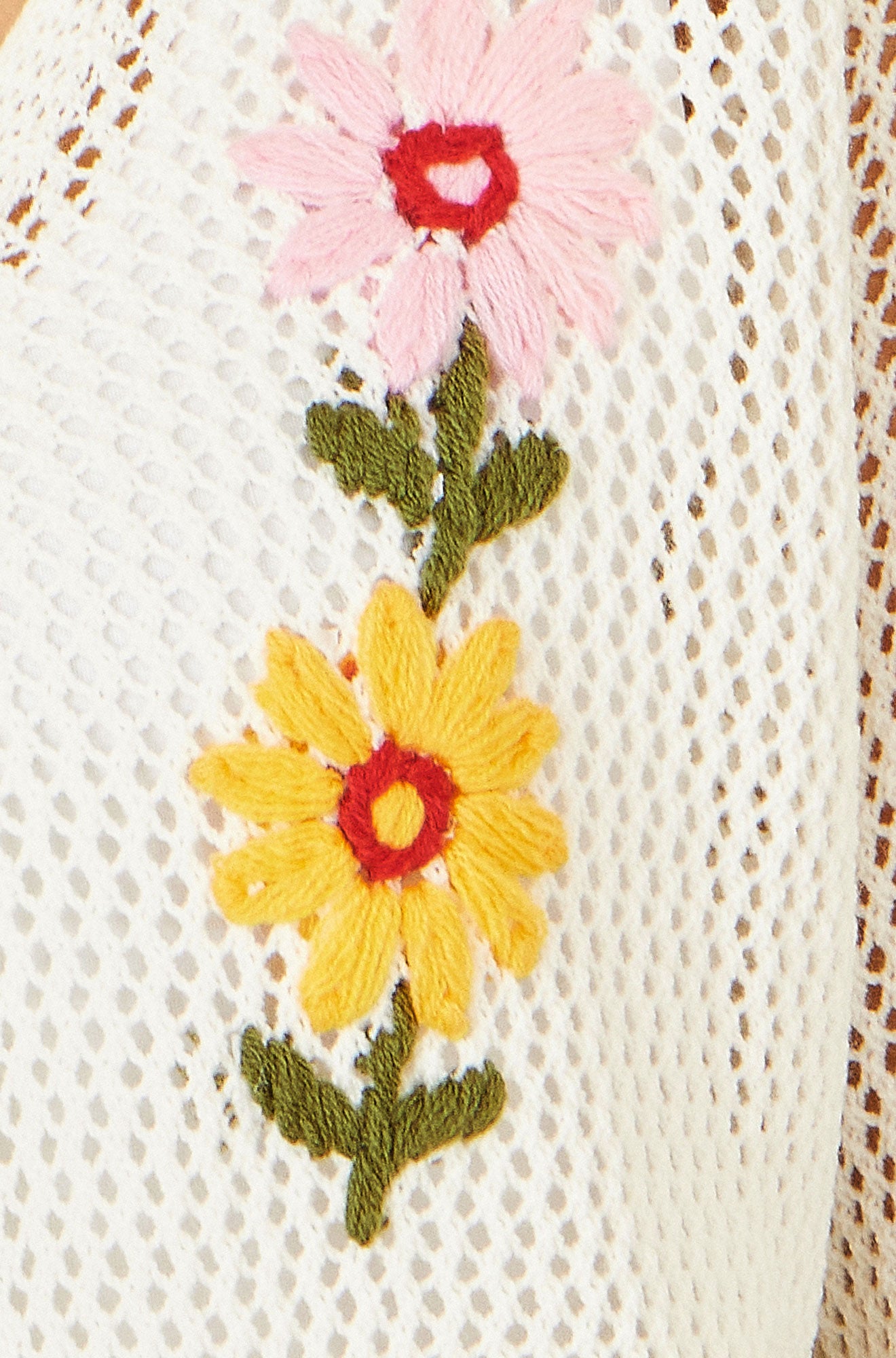 Yumi Ivory Crochet Embroidered Flower Bolero Knit Cardigan Yumi