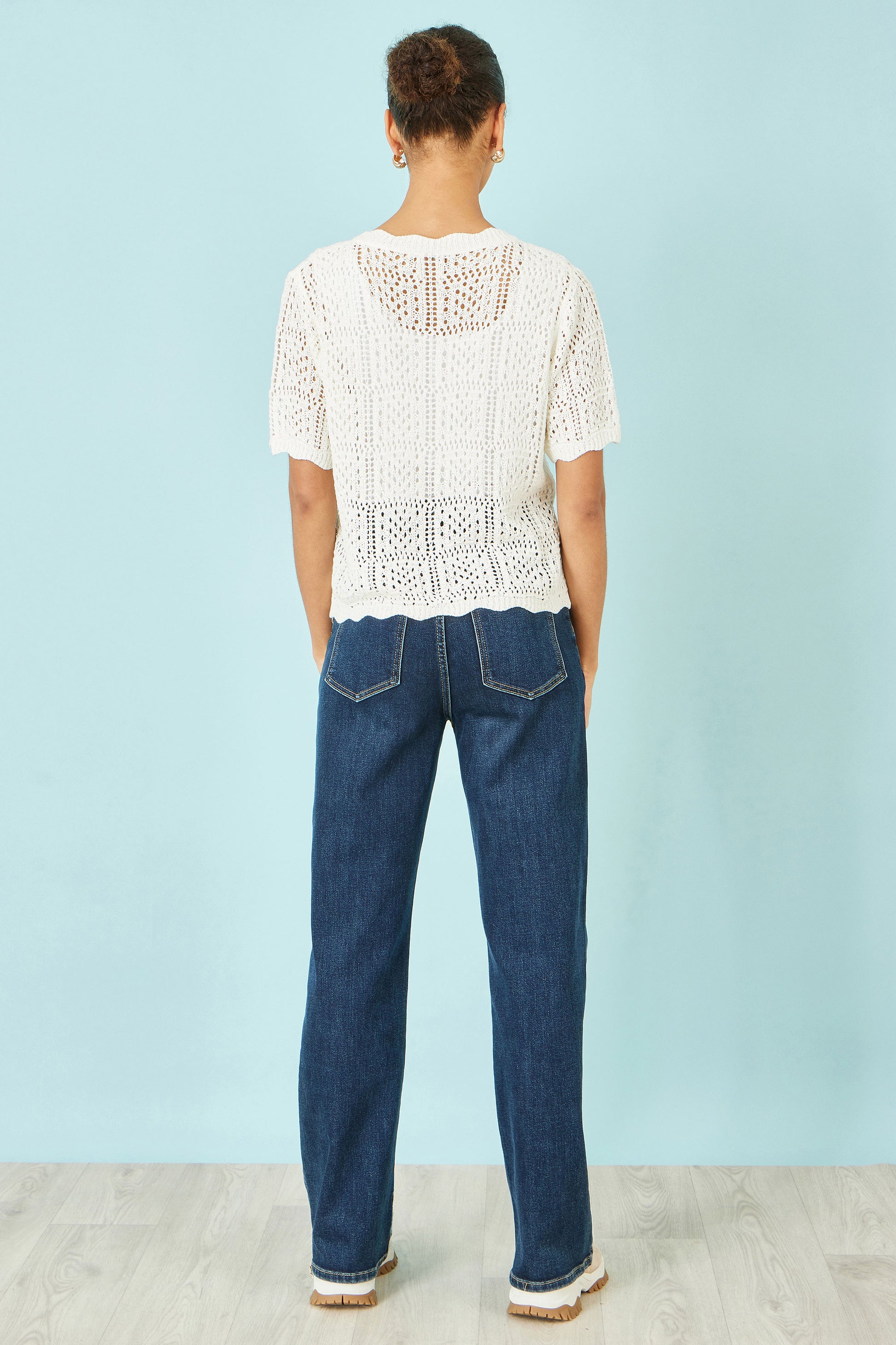 Yumi White Crochet Short Sleeve Cardigan Knit Cardigan Yumi