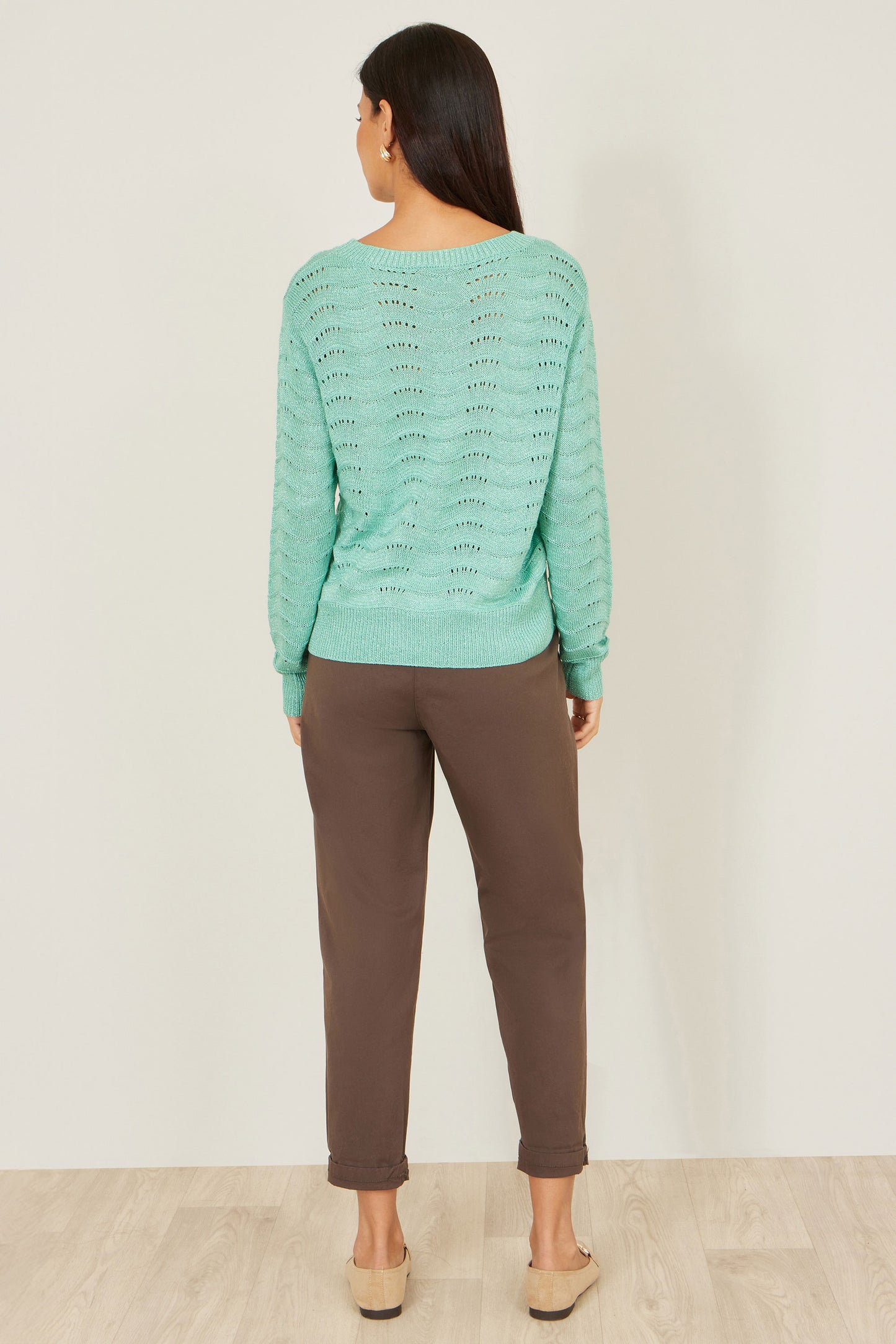 Yumi Aqua Wave Metallic Thread Relaxed Jumper Knit Jumper Yumi
