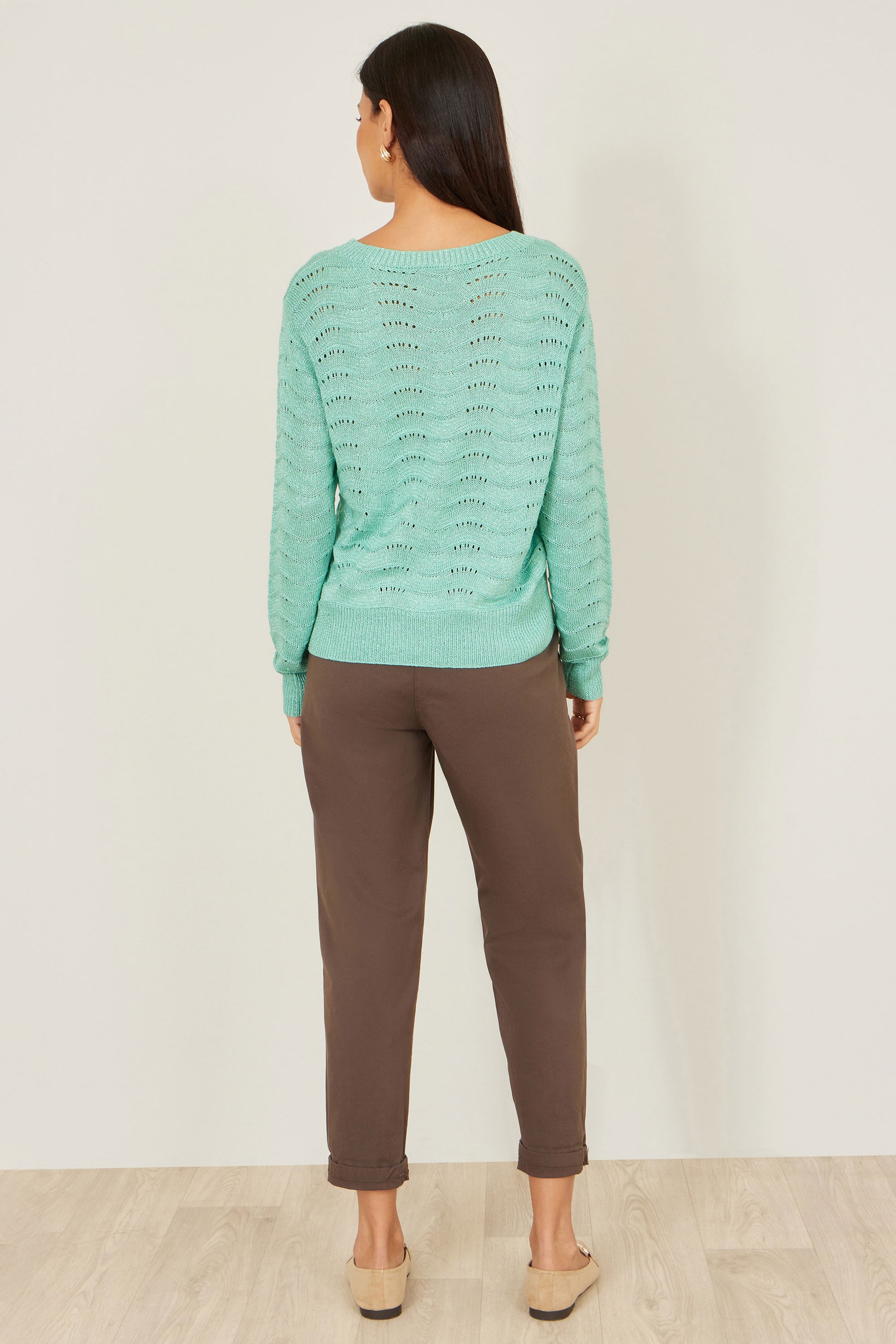 Yumi Aqua Wave Metallic Thread Relaxed Jumper Knit Jumper Yumi