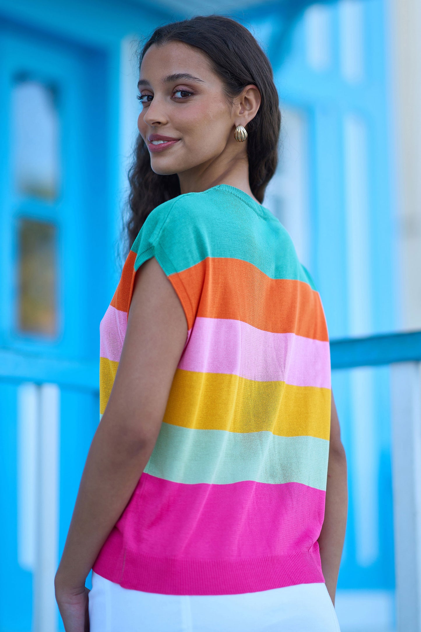 Yumi Multicolour Block Stripe Relaxed Knitted Top Knit Top Yumi