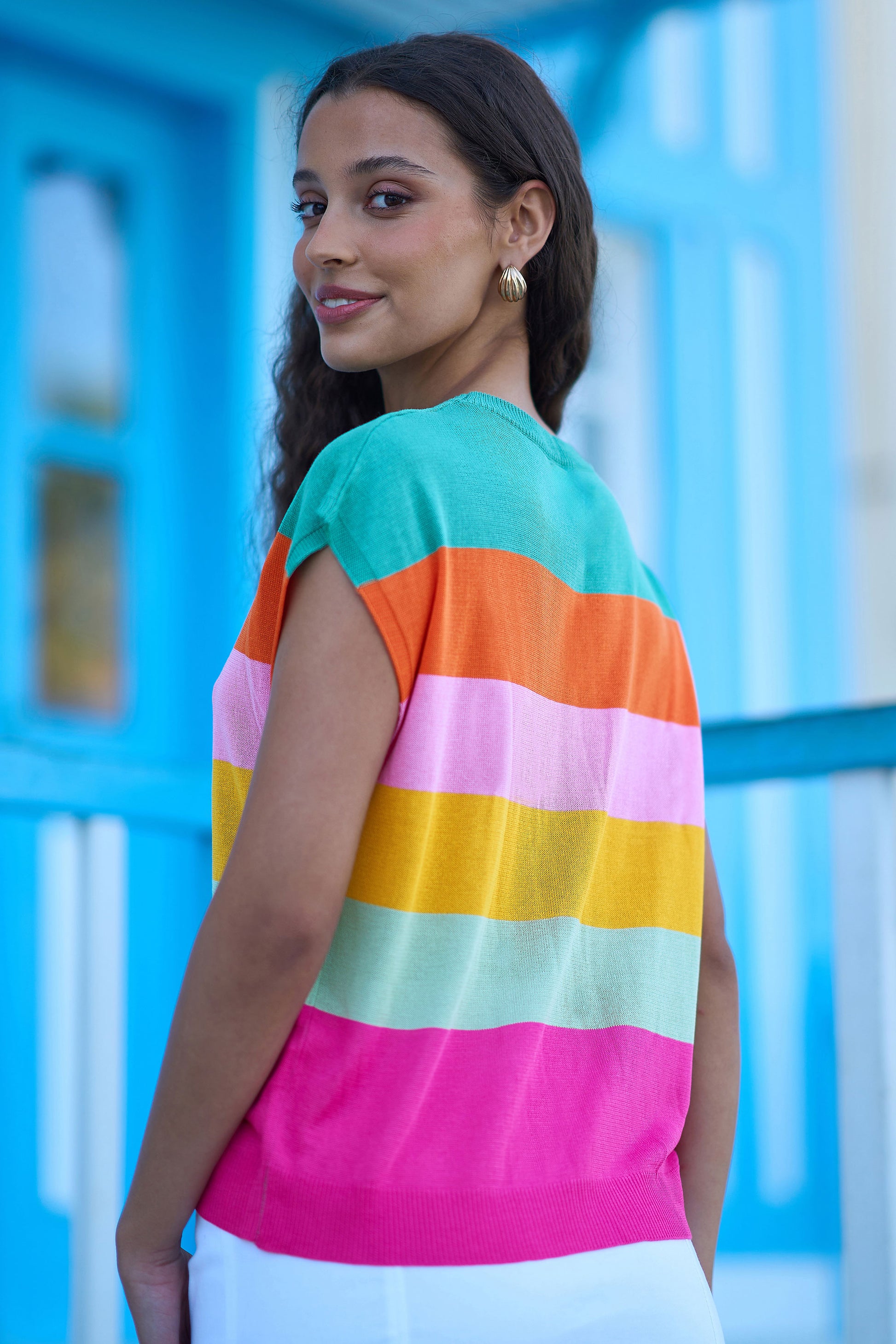 Yumi Multicolour Block Stripe Relaxed Knitted Top Knit Top Yumi