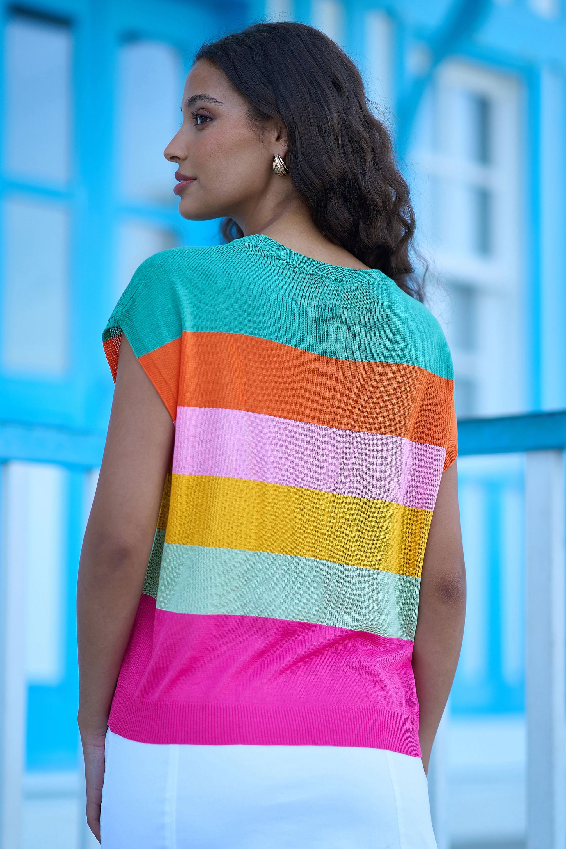 Yumi Multicolour Block Stripe Relaxed Knitted Top Knit Top Yumi