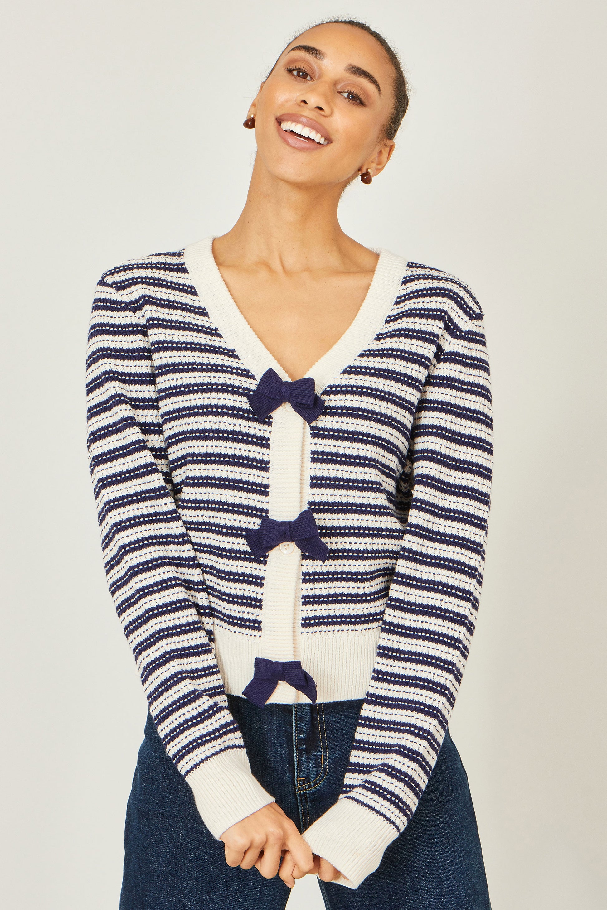 Yumi Multicolour Block Stripe Tie Front Cardigan Knit Cardigan Yumi