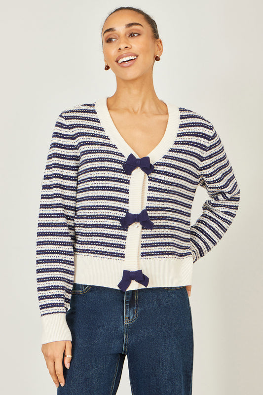 Yumi Multicolour Block Stripe Tie Front Cardigan Knit Cardigan Yumi