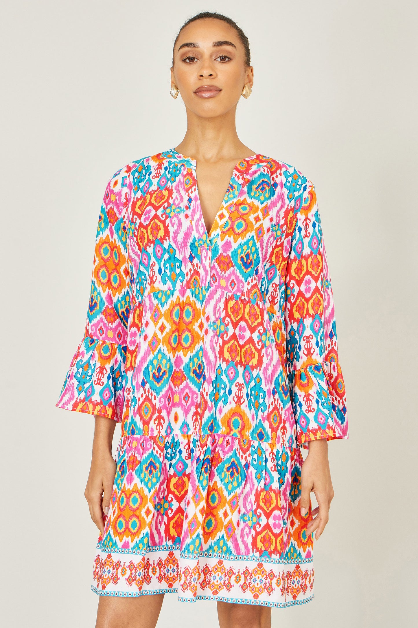 Yumi Multicolour Ikat Print Viscose Beach Tunic Beachwear Yumi