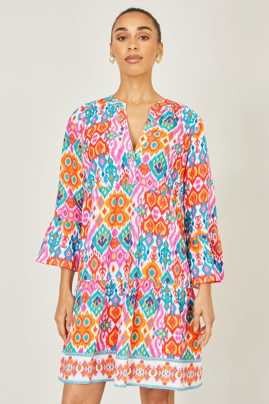 Yumi Multicolour Ikat Print Viscose Beach Tunic Beachwear Yumi