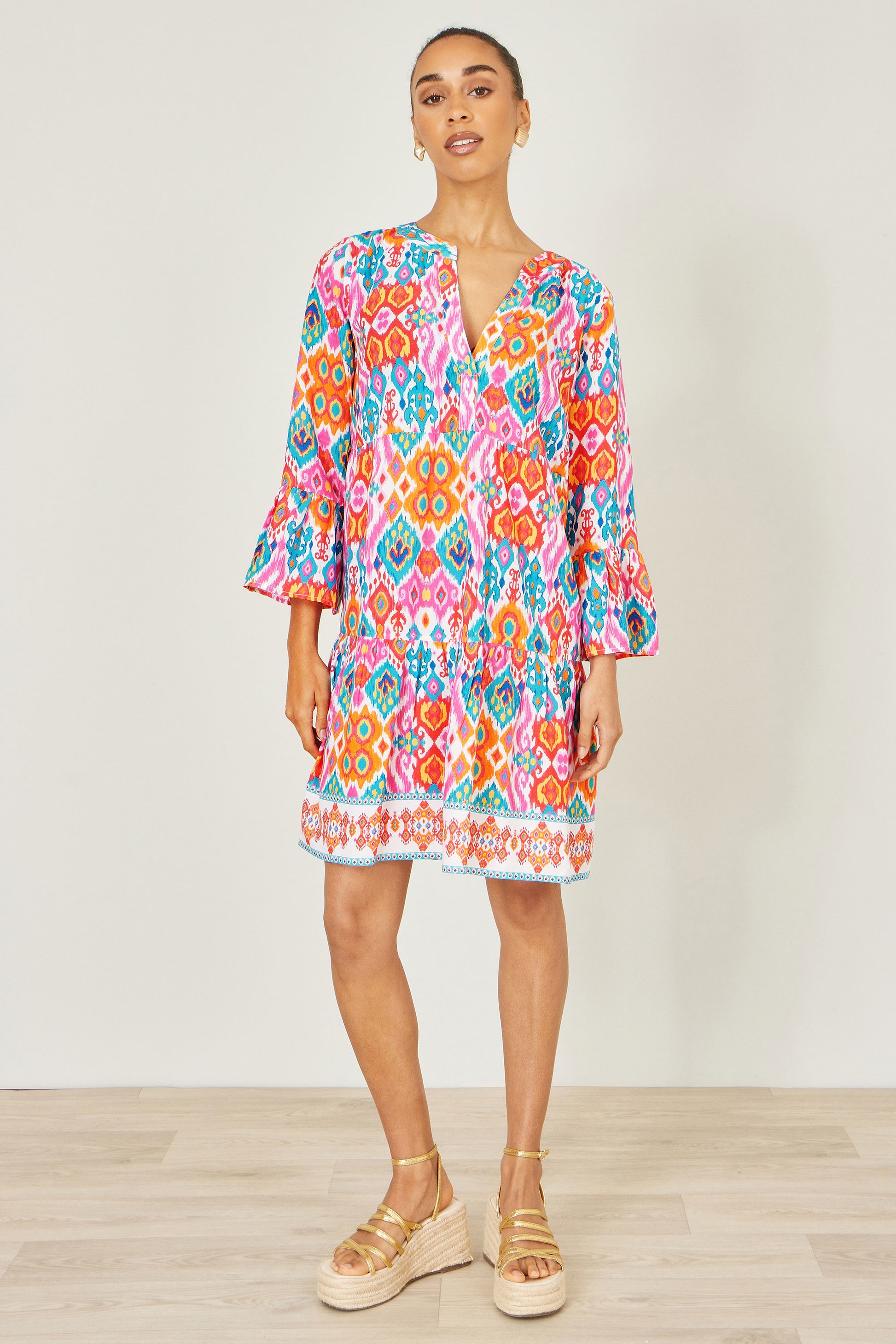 Yumi Multicolour Ikat Print Viscose Beach Tunic Beachwear Yumi