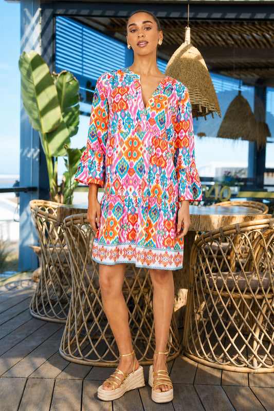 Yumi Multicolour Ikat Print Viscose Beach Tunic Beachwear Yumi