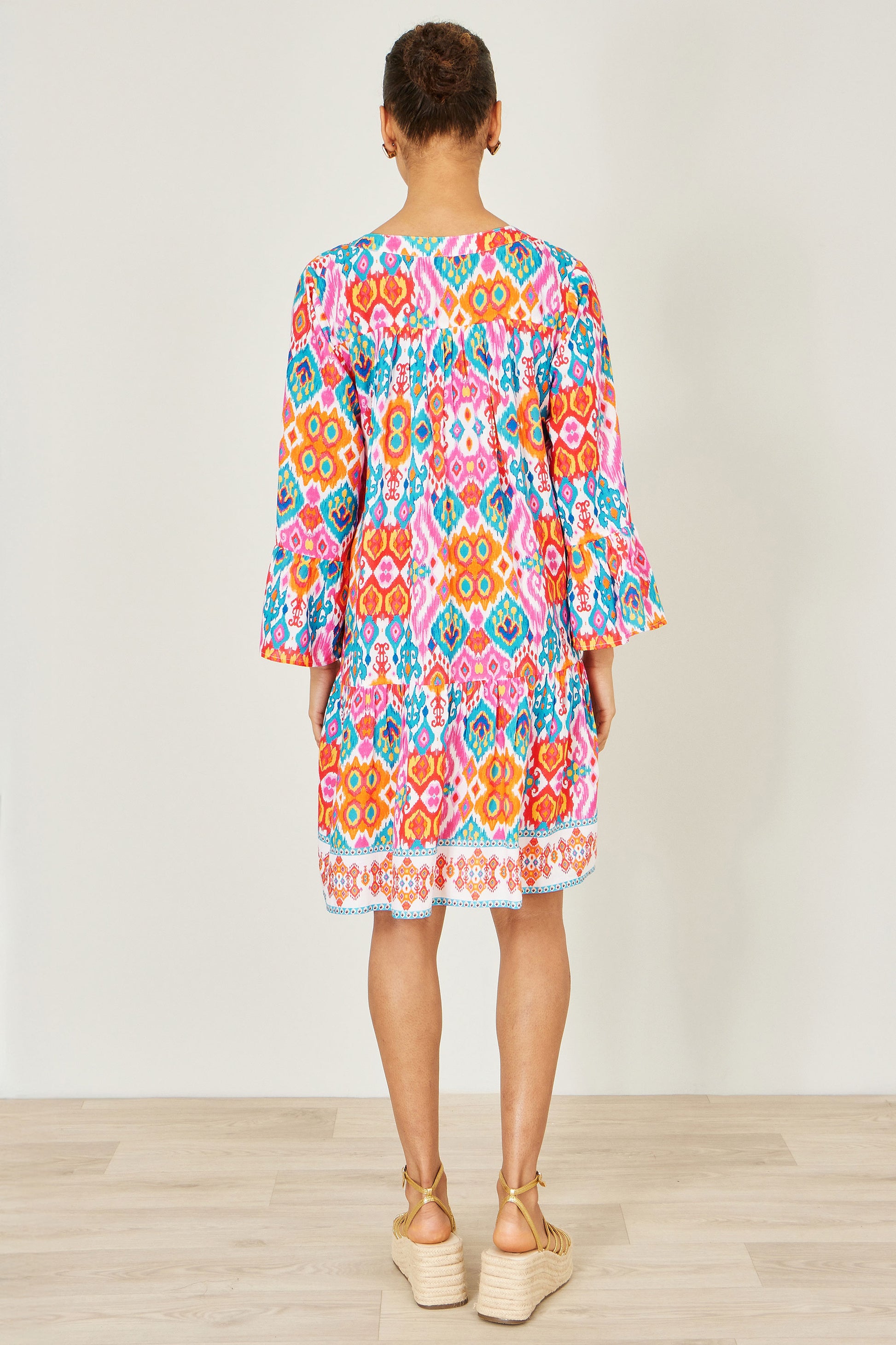 Yumi Multicolour Ikat Print Viscose Beach Tunic Beachwear Yumi