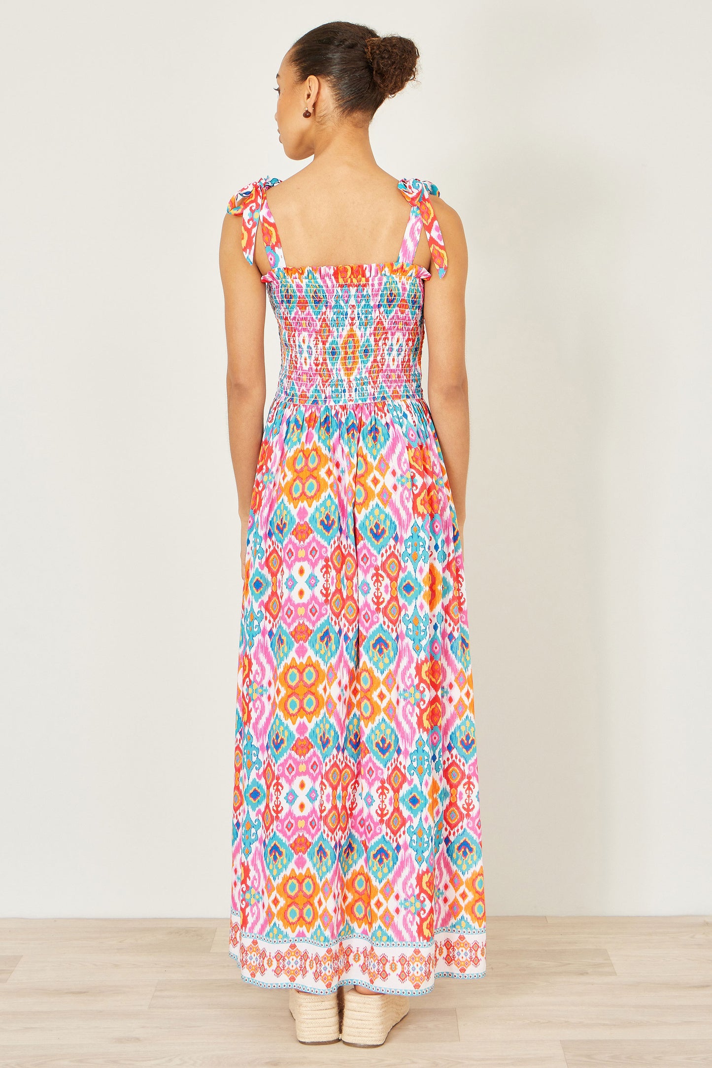 Yumi Multicolour Ikat Print Maxi Viscose Sun Dress Beachwear Yumi