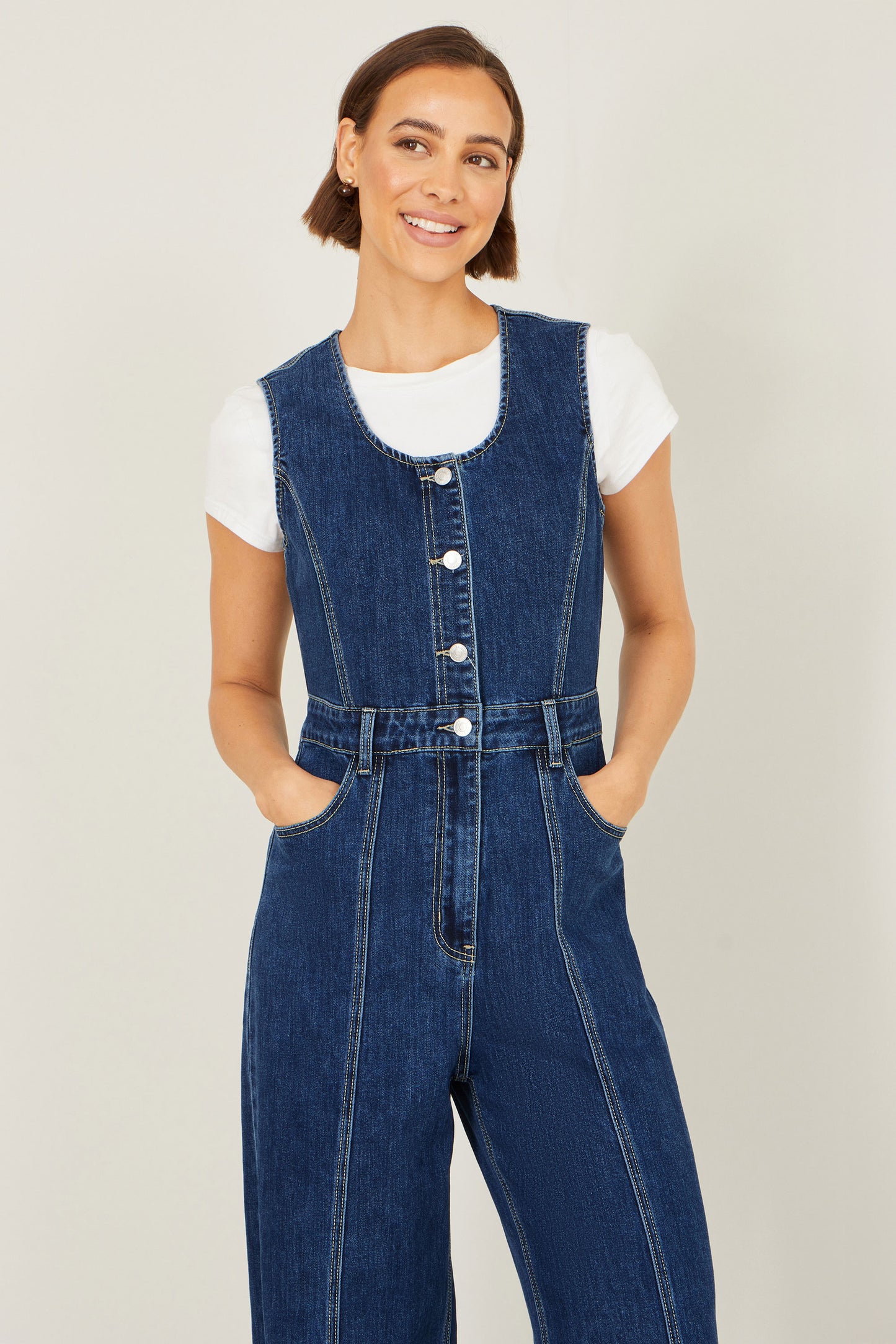 Yumi Blue Denim Stretch Fitted Jumpsuit JUMPSUIT Yumi