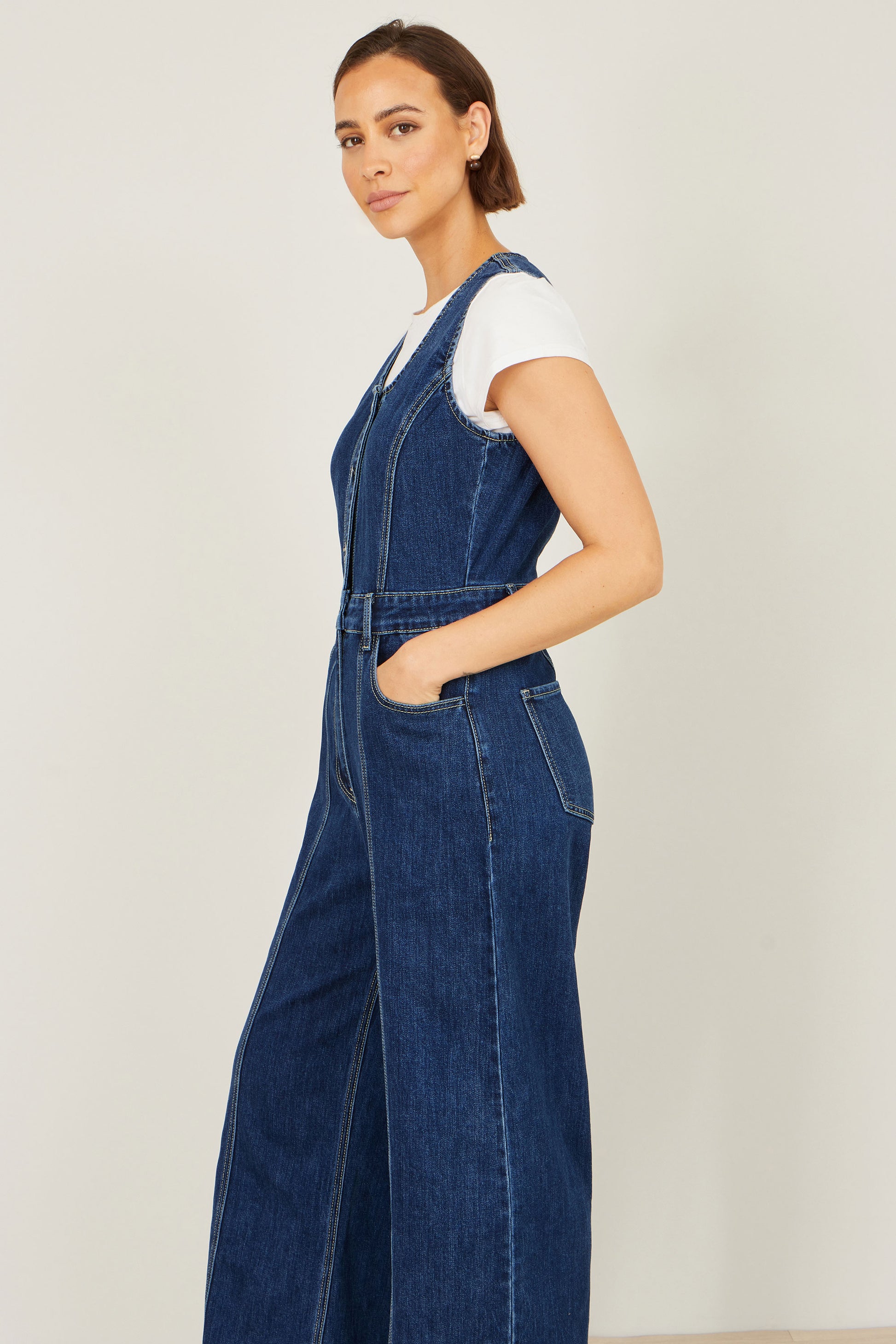 Yumi Blue Denim Stretch Fitted Jumpsuit JUMPSUIT Yumi