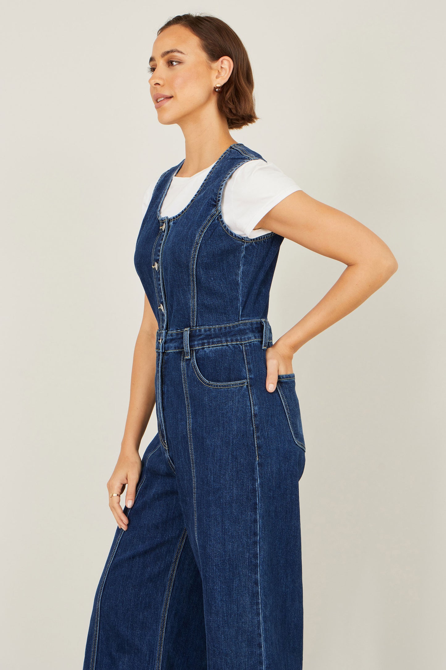 Yumi Blue Denim Stretch Fitted Jumpsuit JUMPSUIT Yumi