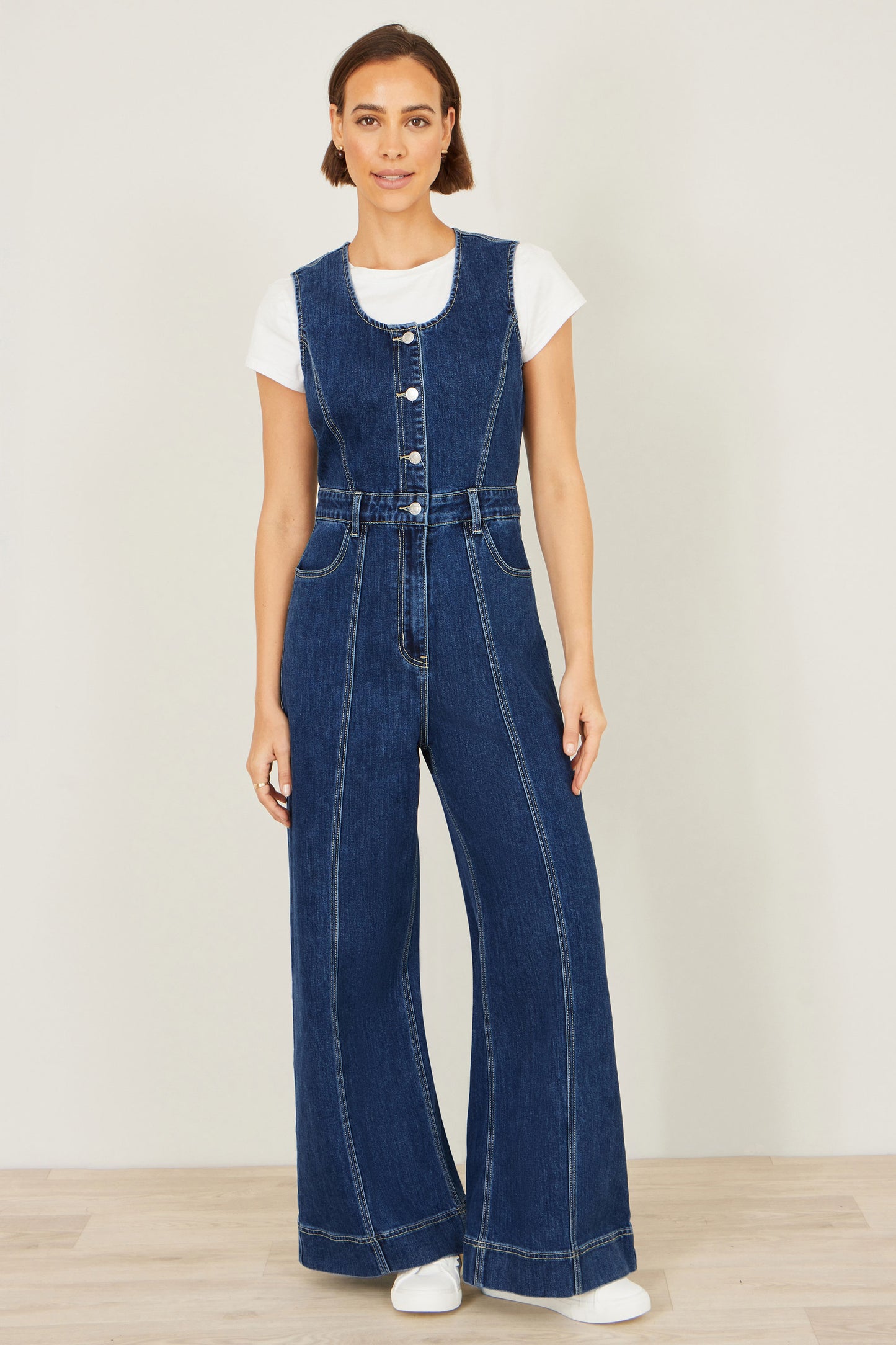 Yumi Blue Denim Stretch Fitted Jumpsuit JUMPSUIT Yumi