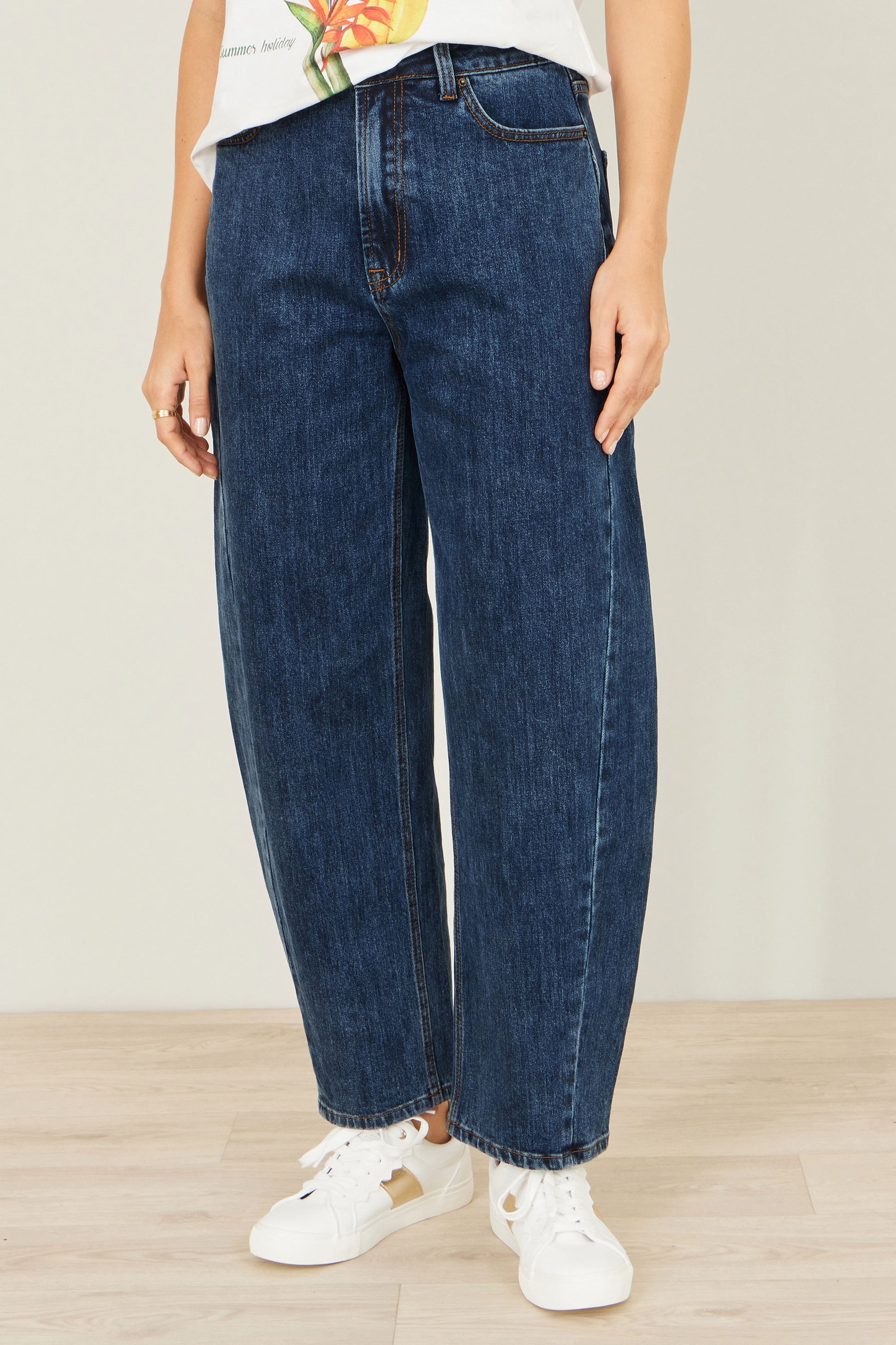 Yumi Blue Denim Barrel Relaxed Fit Jeans TROUSER Yumi