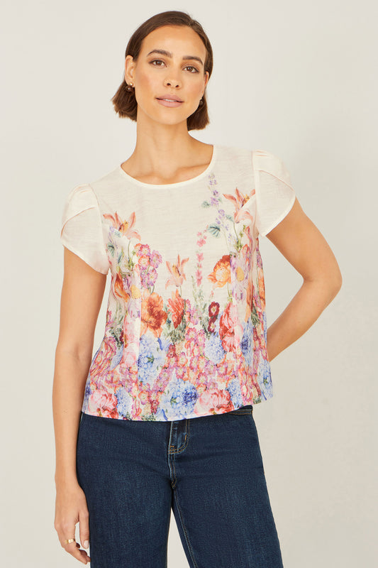 Yumi Pink Floral Border Top Tops Yumi
