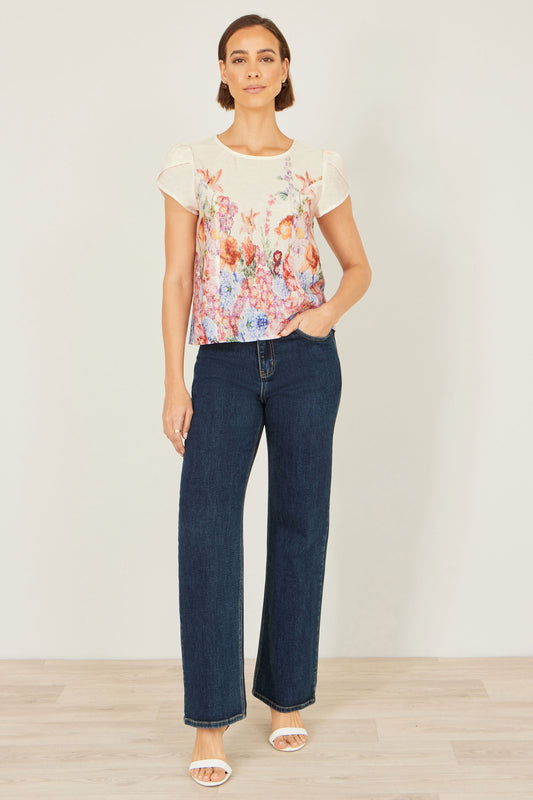 Yumi Pink Floral Border Top Tops Yumi