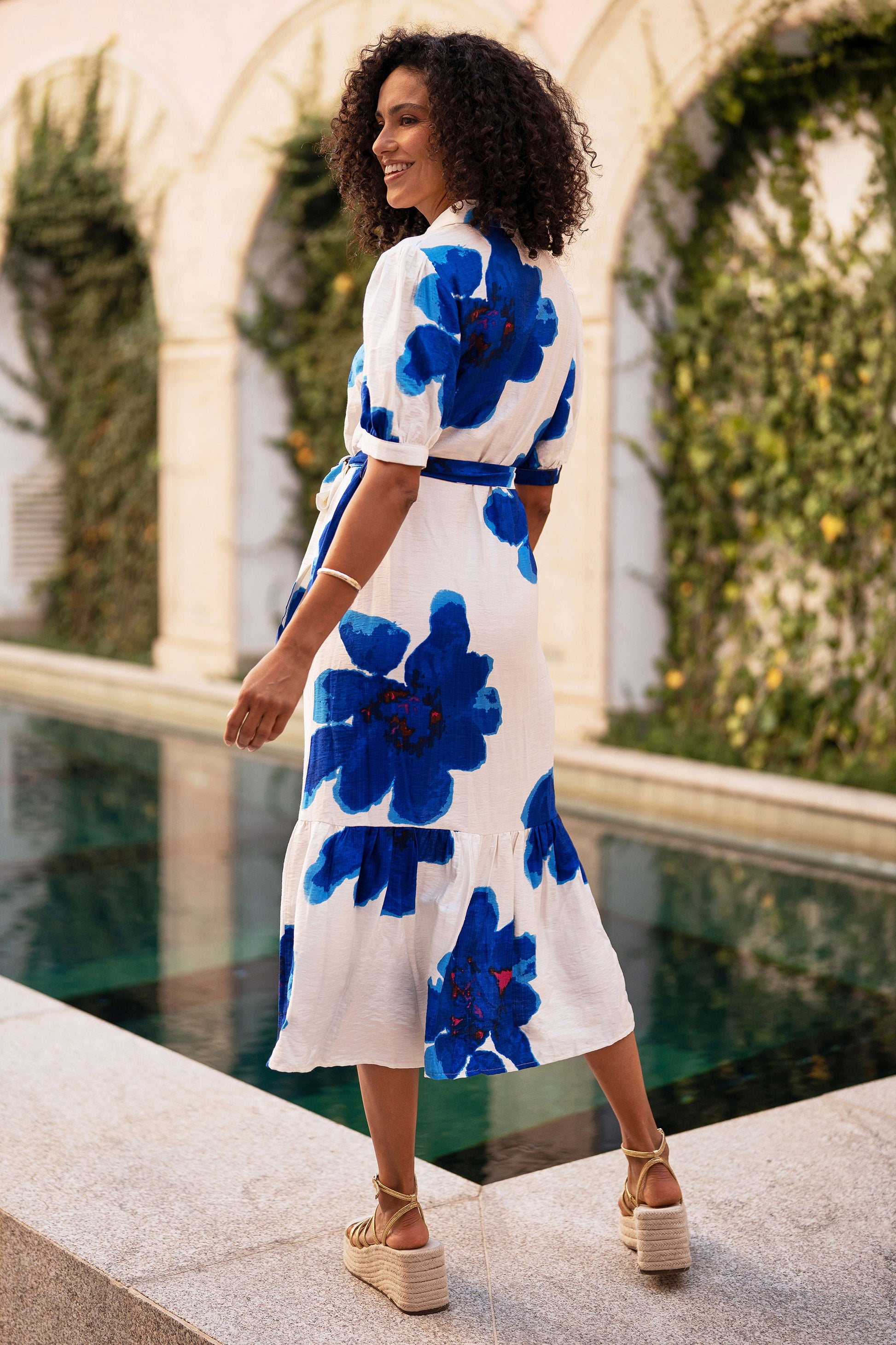 Yumi Blue Scattered Floral Shirt Dress Dress Occasion Yumi