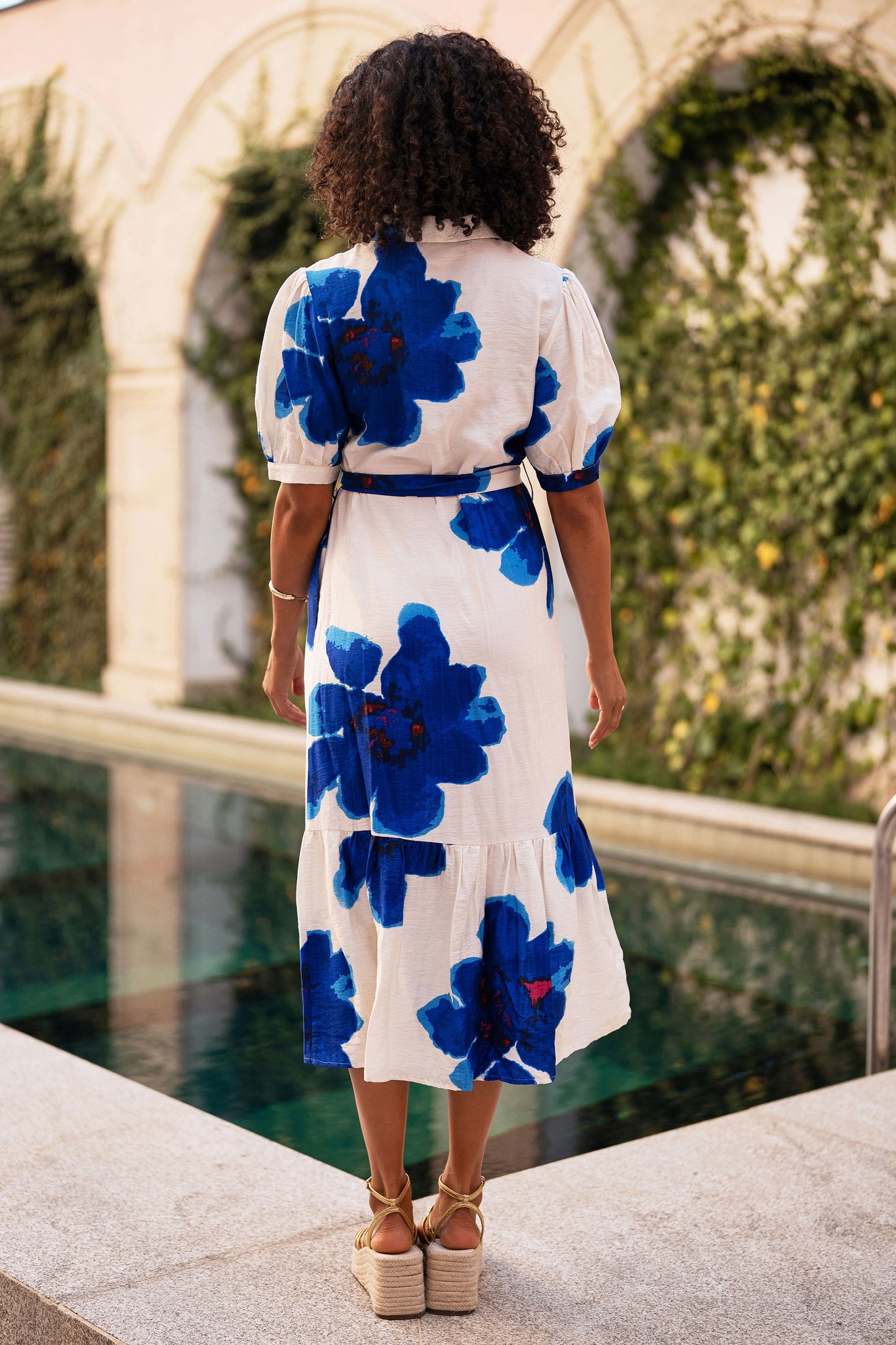 Yumi Blue Scattered Floral Shirt Dress Dress Occasion Yumi