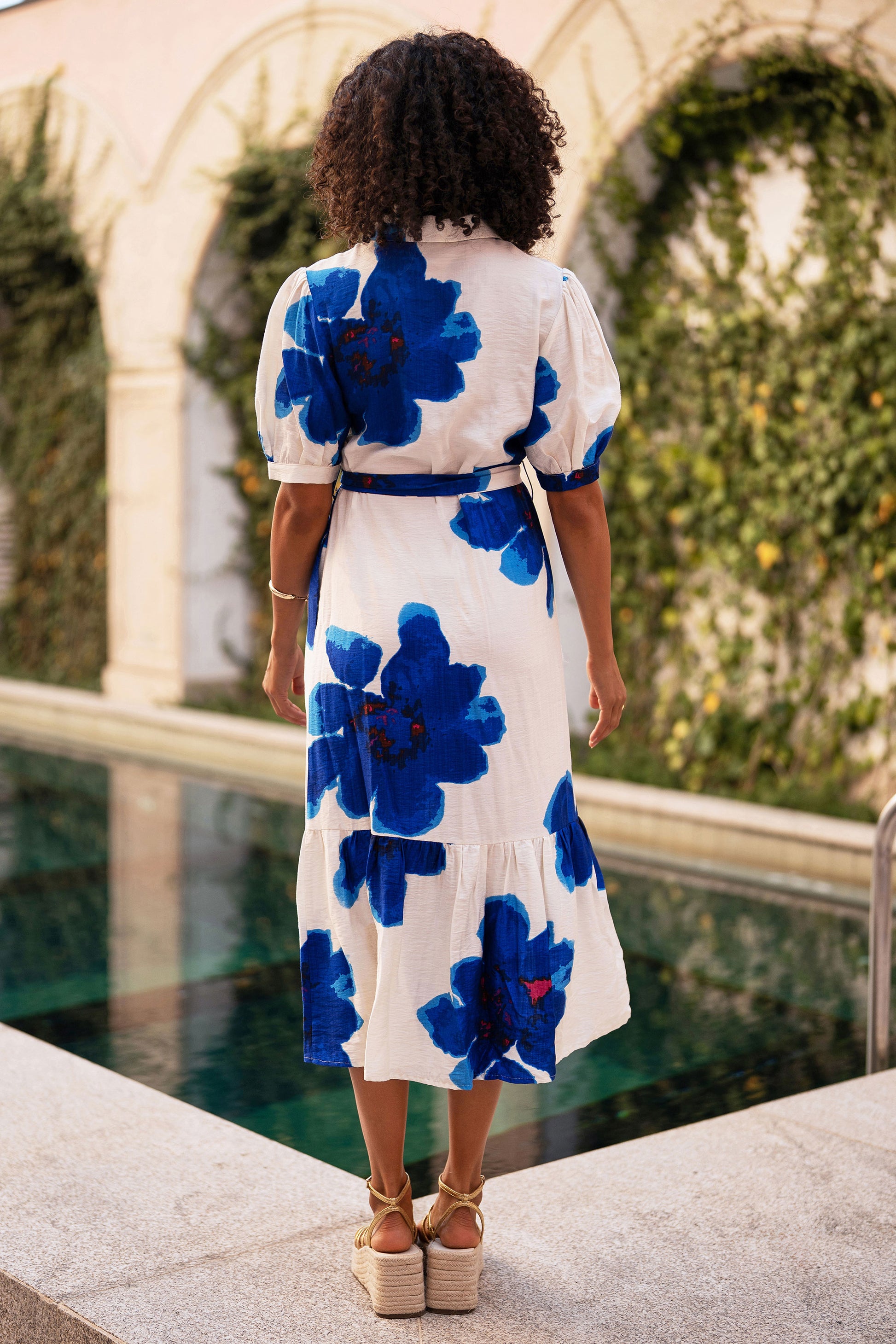 Yumi Blue Scattered Floral Shirt Dress Dress Occasion Yumi