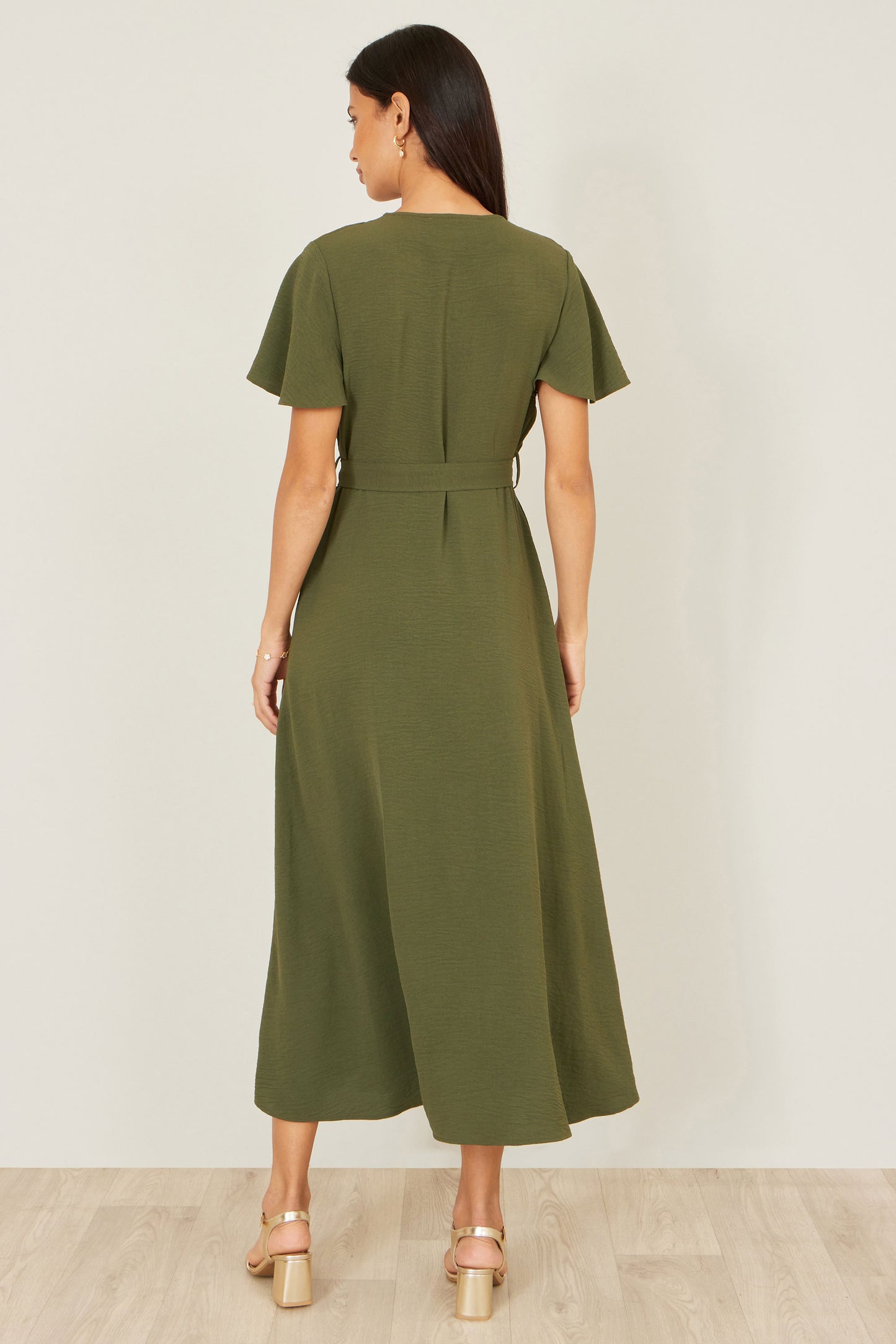 Yumi Green Ruffle Collar Midi Shirt Dress Dress Casual Yumi