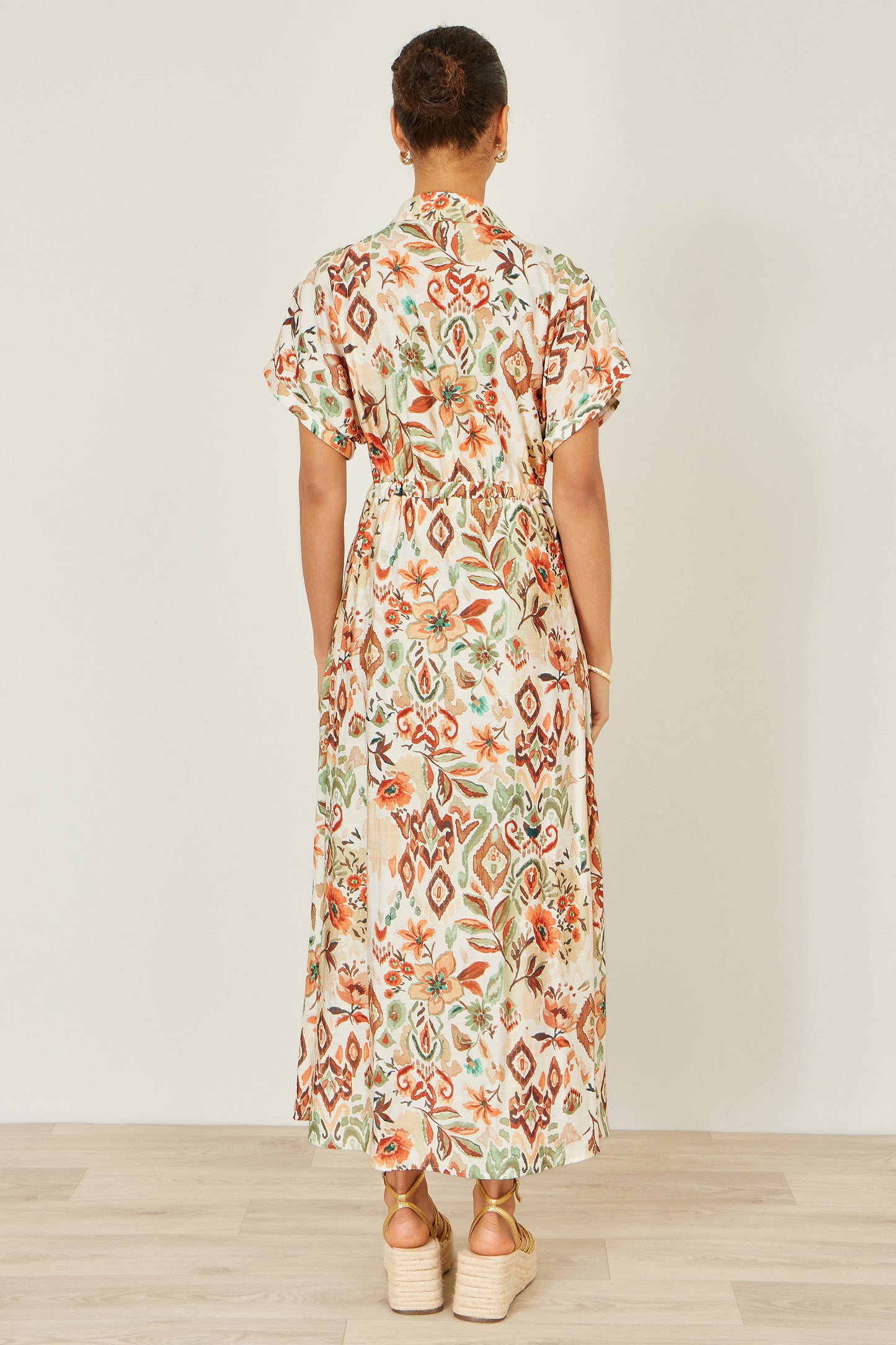 Yumi Ivory Viscose Relaxed Boho Print Maxi Shirt Dress Dress Casual Yumi