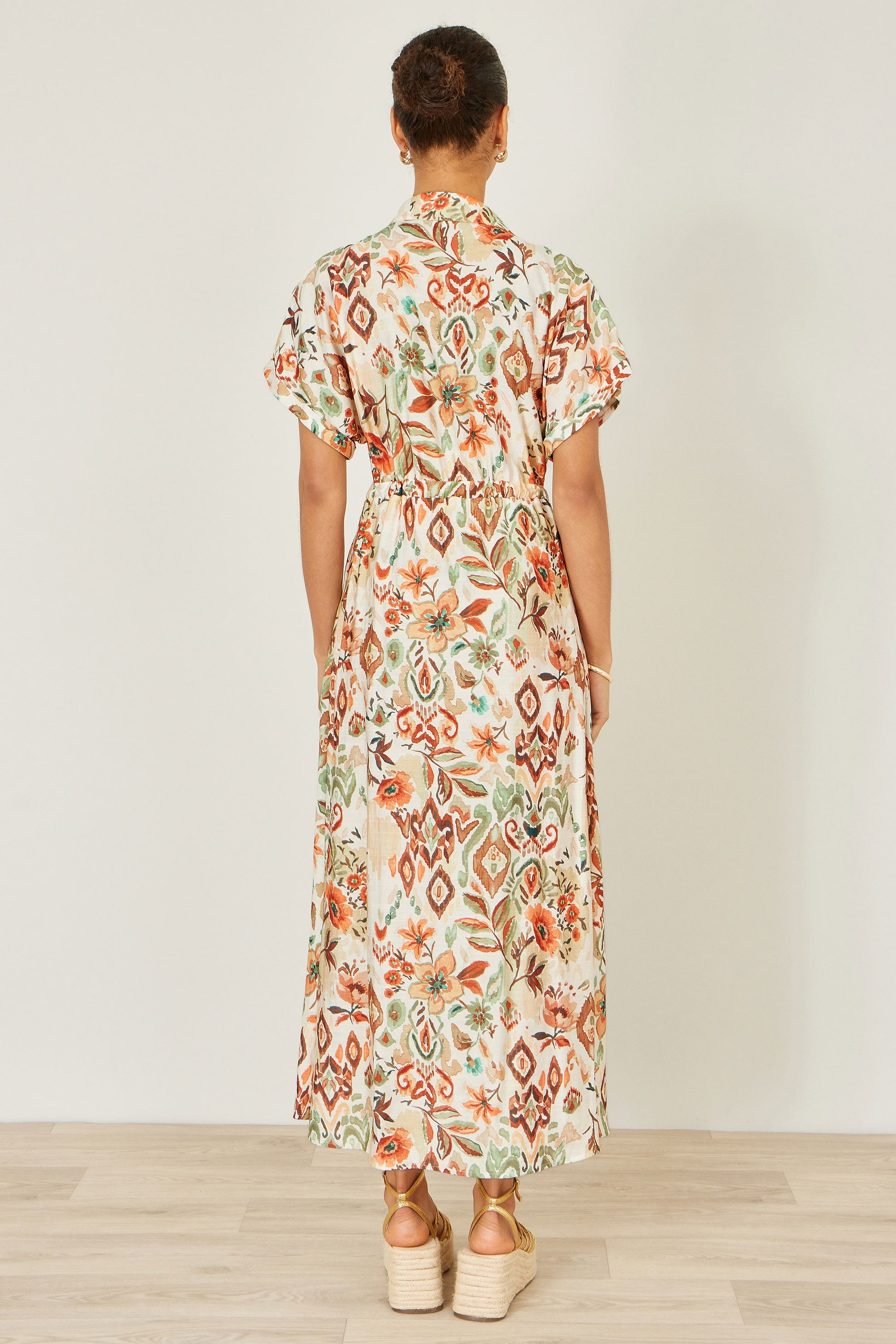 Yumi Ivory Viscose Relaxed Boho Print Maxi Shirt Dress Dress Casual Yumi