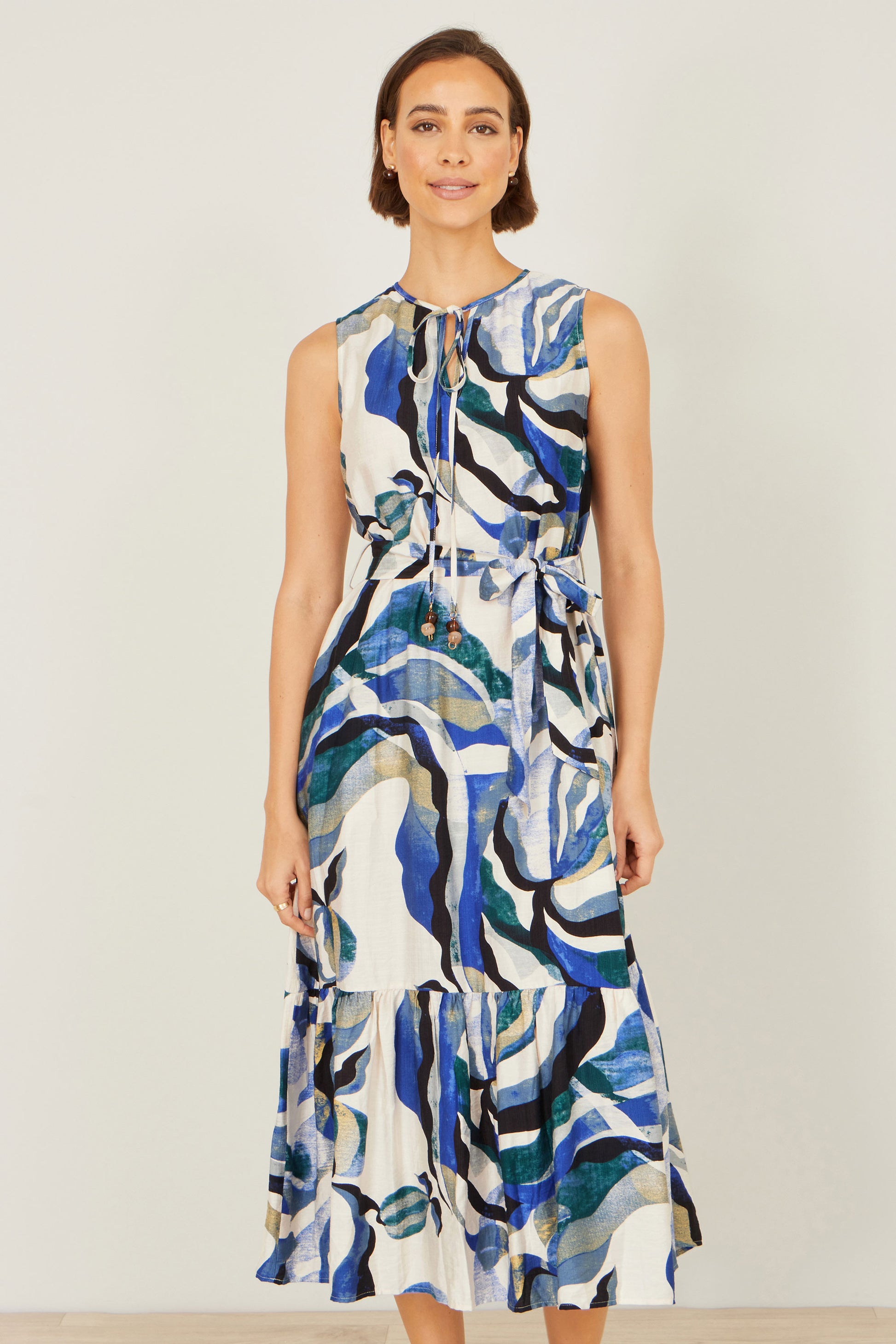 Yumi Blue Viscose Swirl Print Midi Dress Dress Casual Yumi