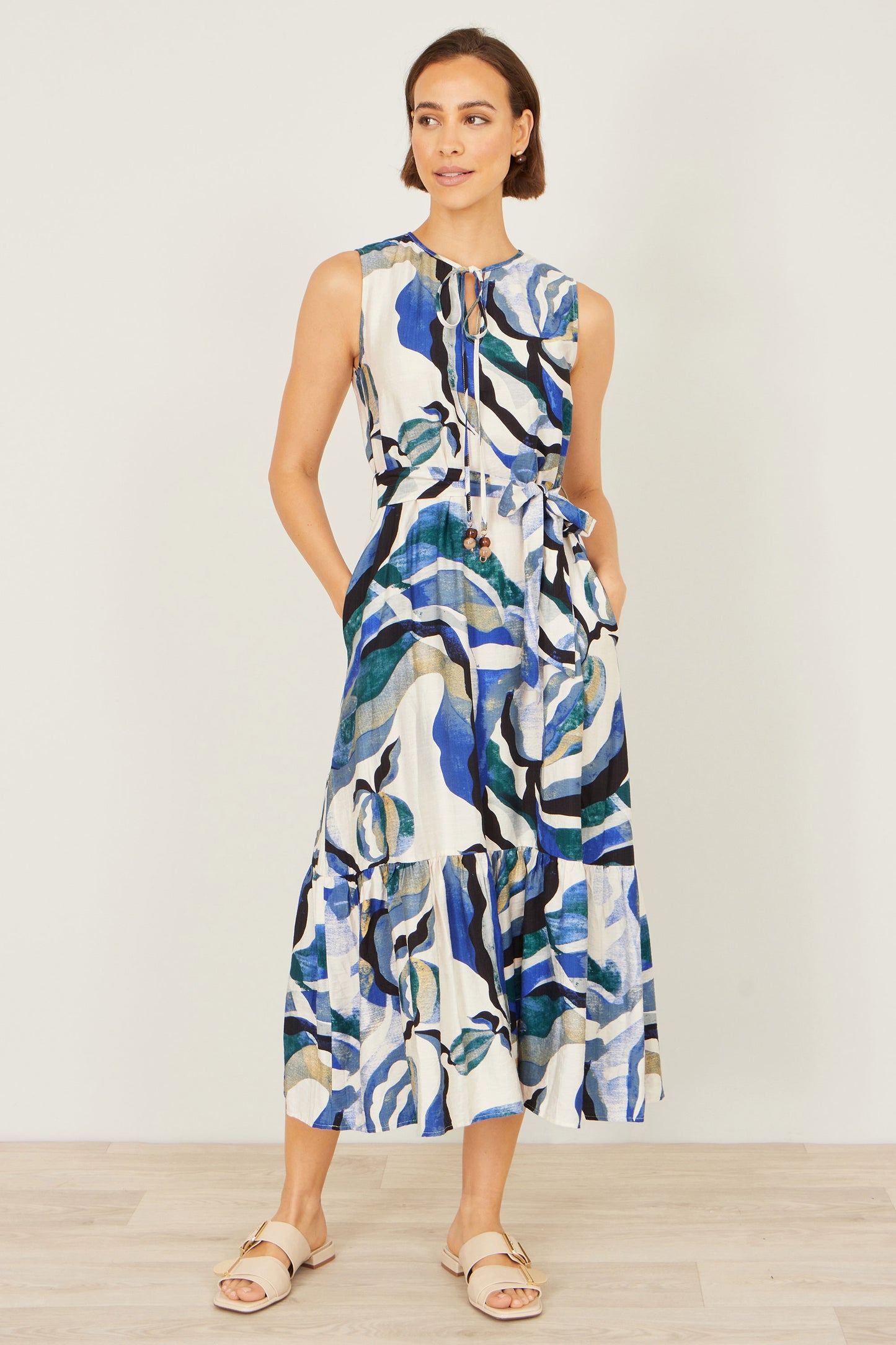 Yumi Blue Viscose Swirl Print Midi Dress Dress Casual Yumi