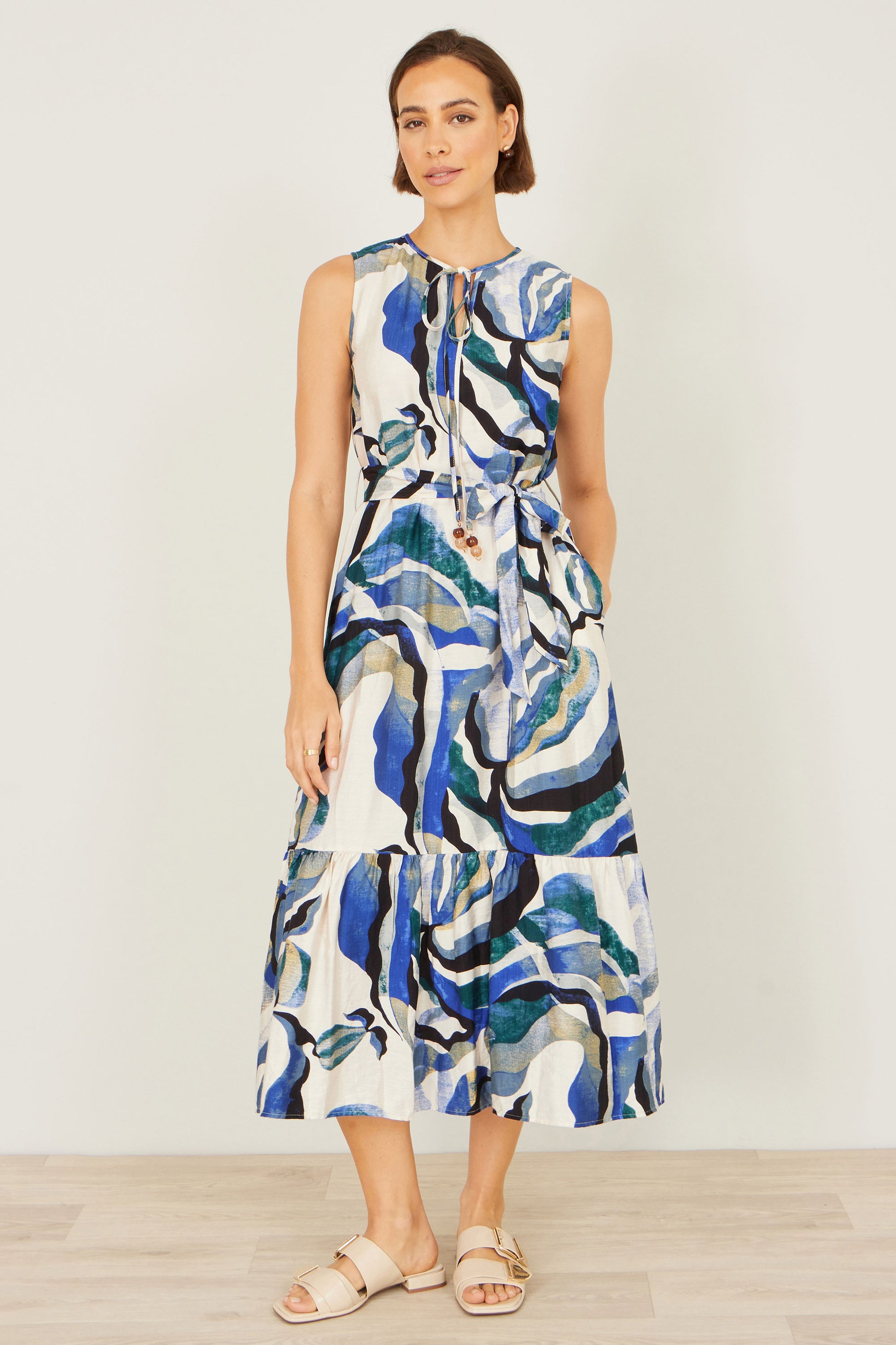Yumi Blue Viscose Swirl Print Midi Dress Dress Casual Yumi
