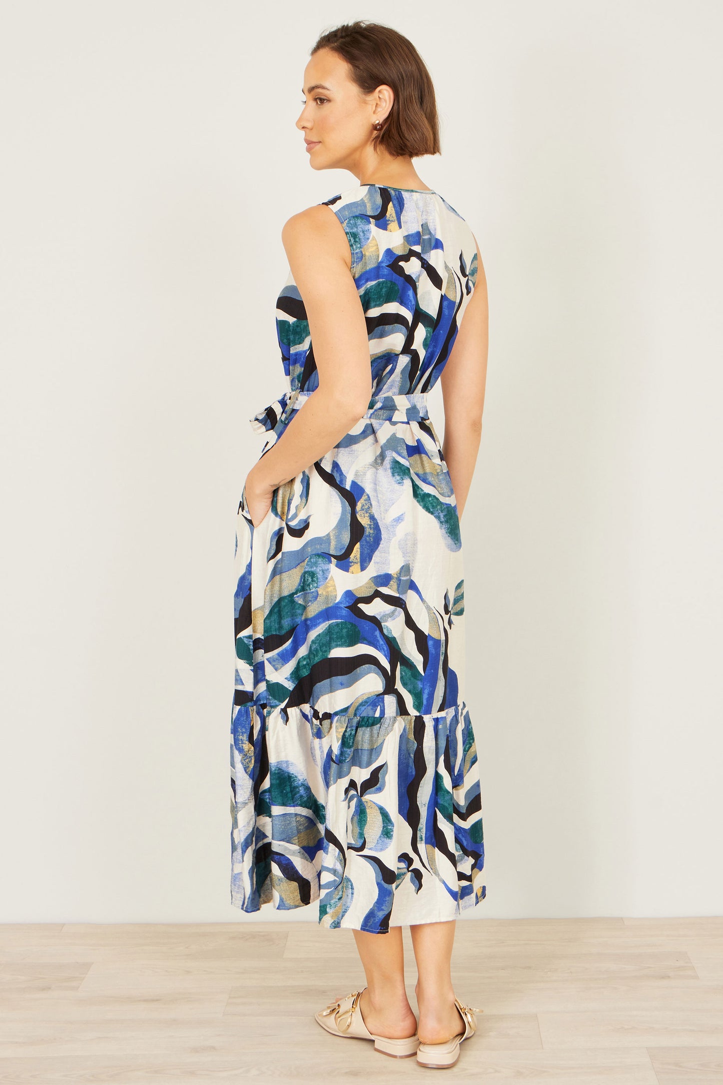 Yumi Blue Viscose Swirl Print Midi Dress Dress Casual Yumi
