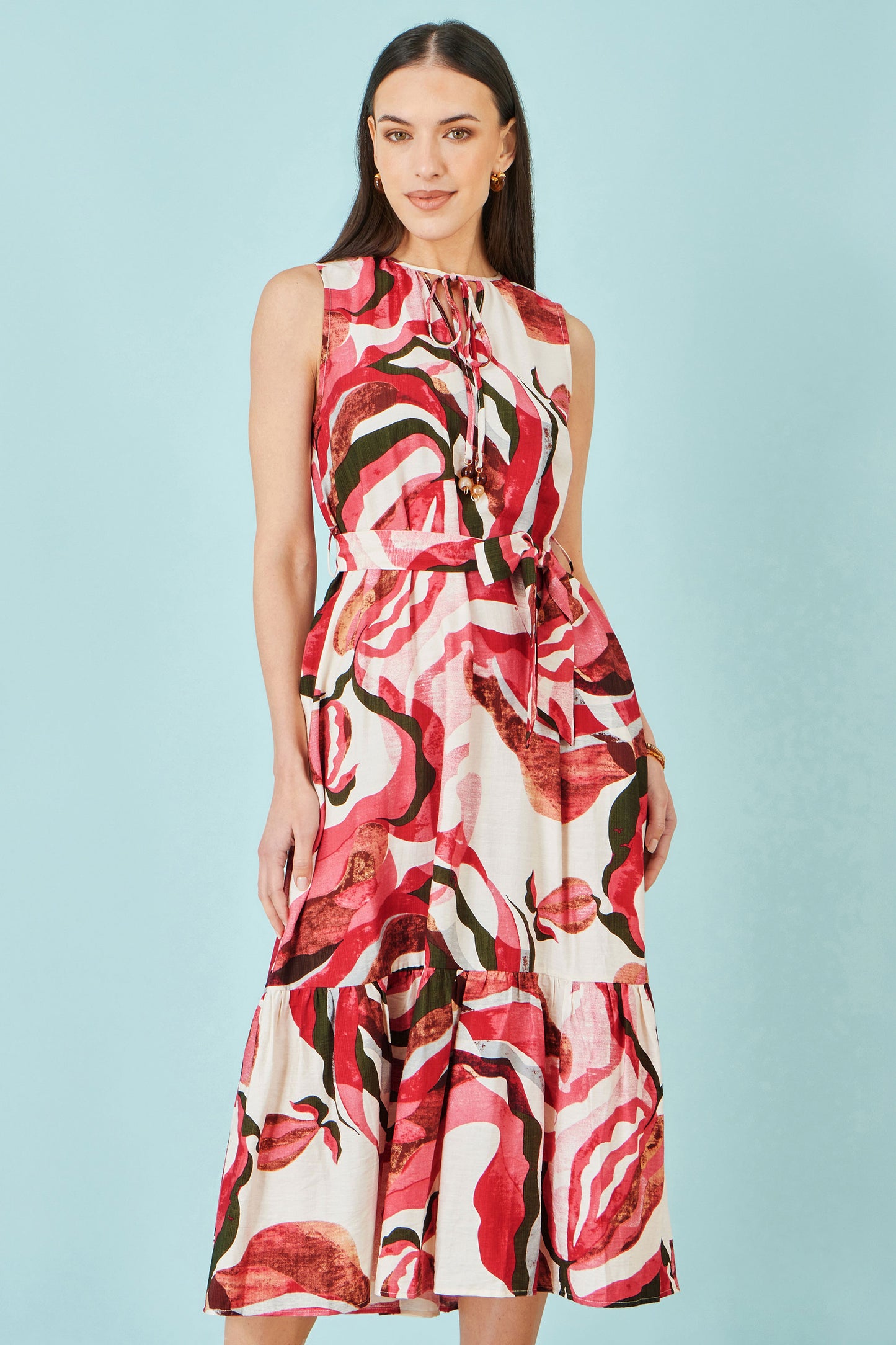 Yumi Pink Viscose Swirl Print Midi Dress Dress Casual Yumi