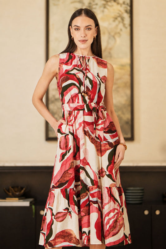 Yumi Pink Viscose Swirl Print Midi Dress Dress Casual Yumi