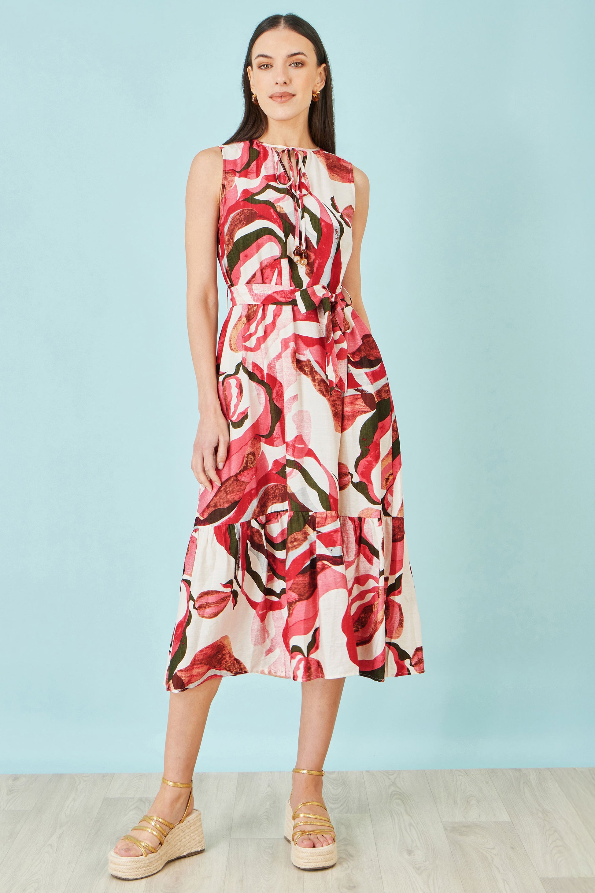 Yumi Pink Viscose Swirl Print Midi Dress Dress Casual Yumi