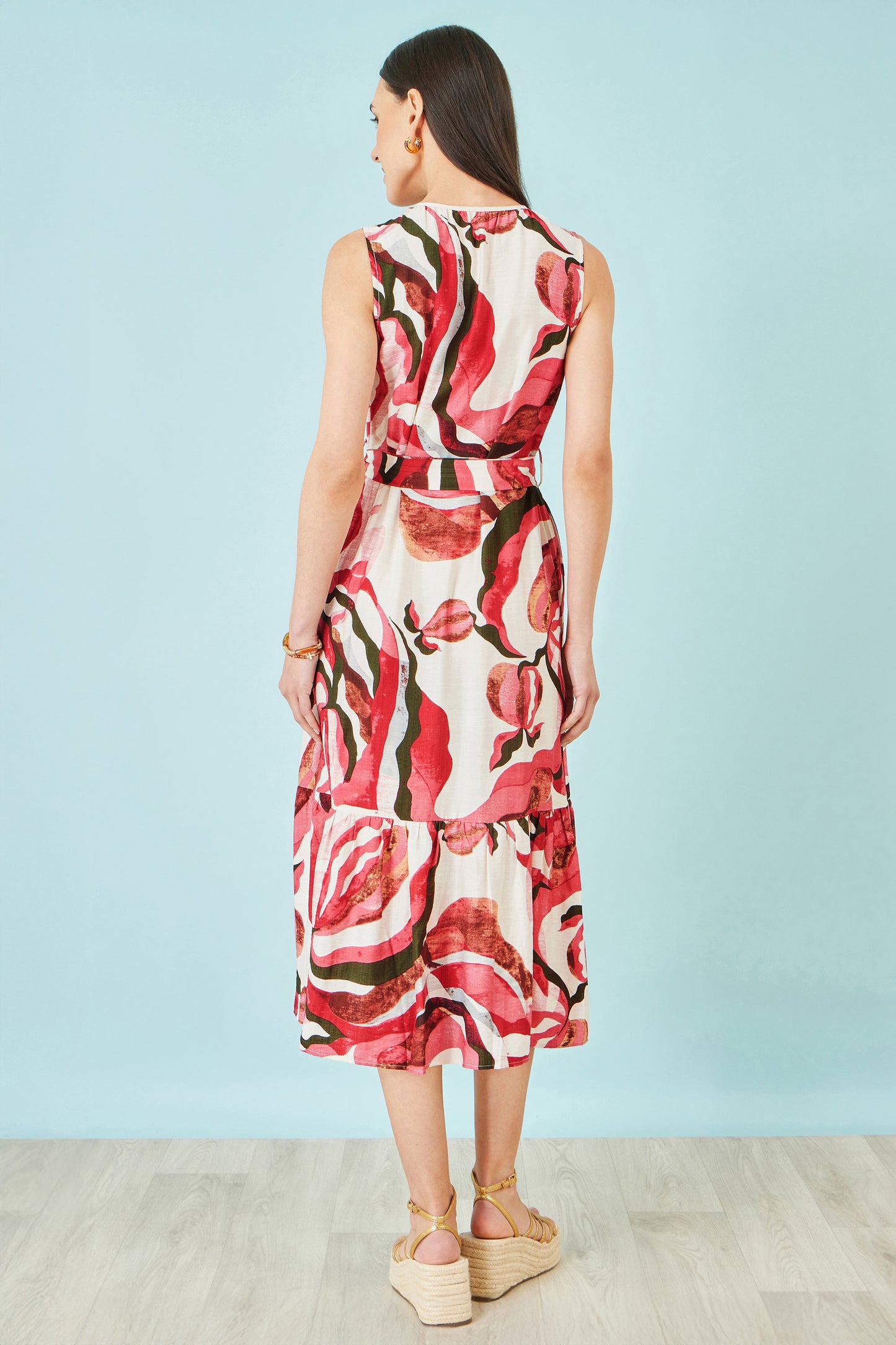 Yumi Pink Viscose Swirl Print Midi Dress Dress Casual Yumi