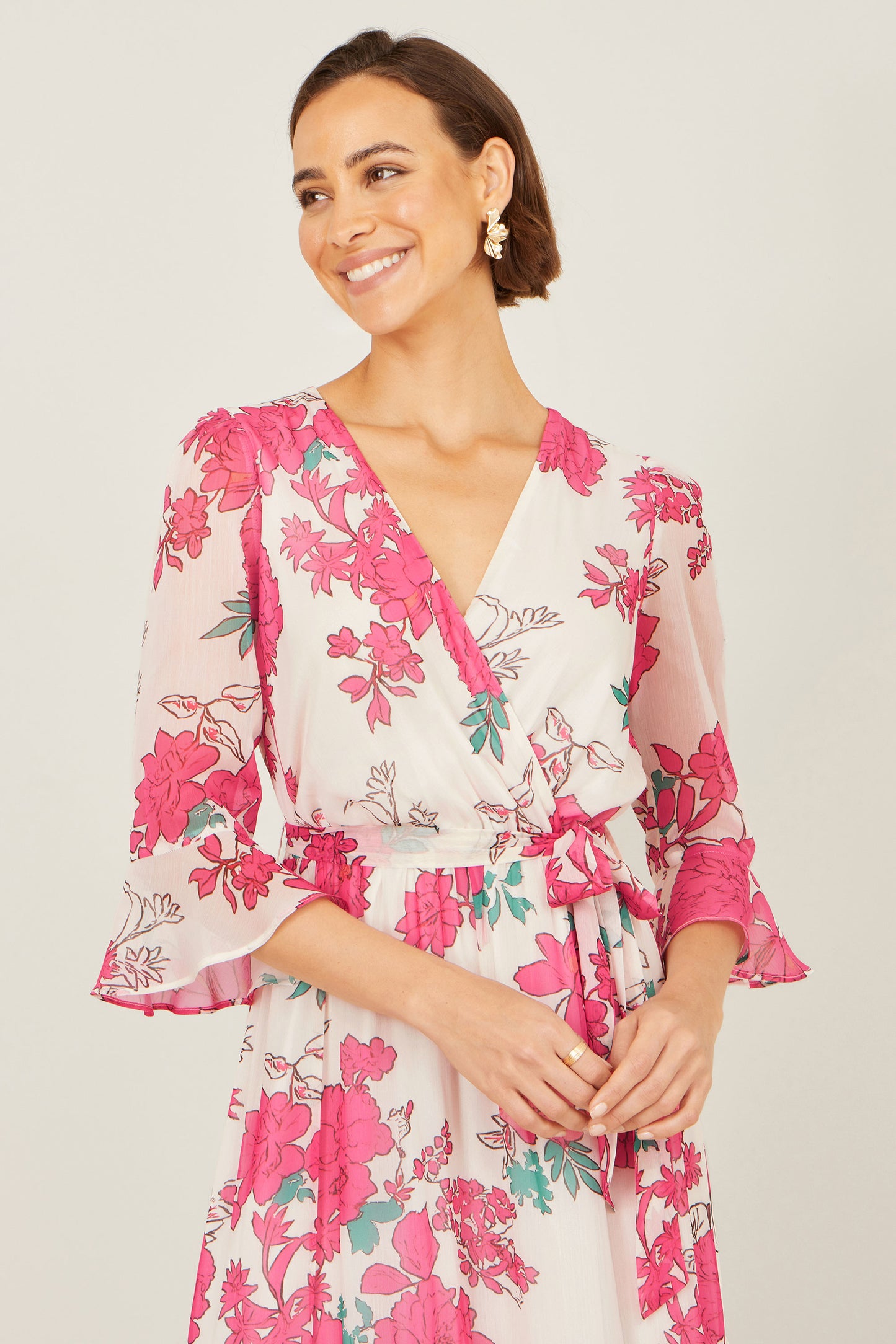 Yumi Pink Blossom Print Maxi Wrap Dress Dress Occasion Yumi