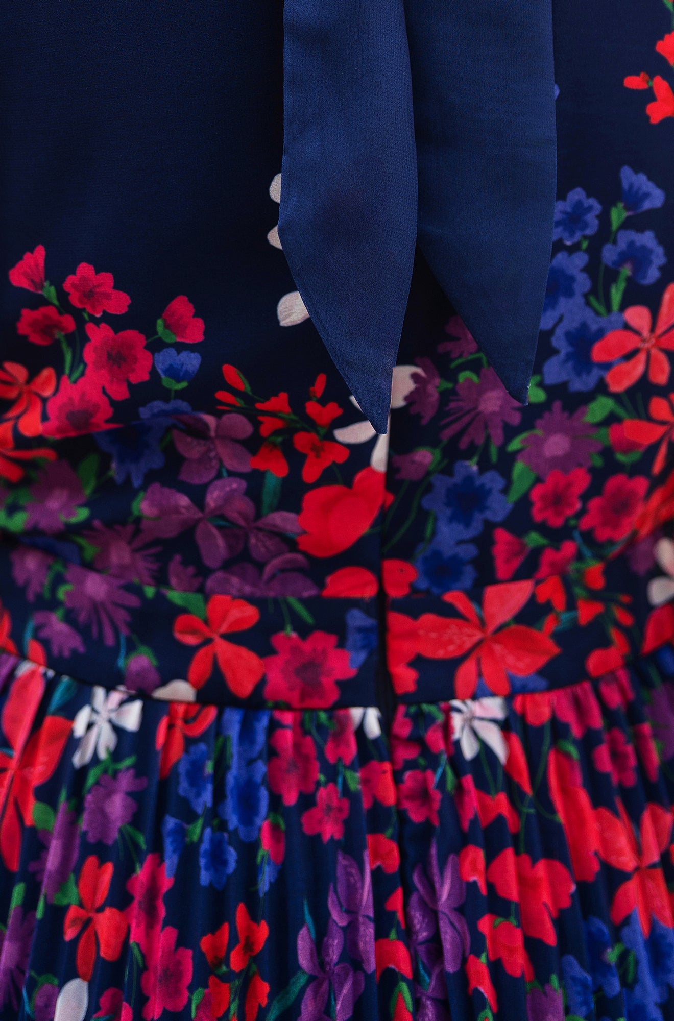 Yumi Navy Border Floral Print Midi Dress With Pleats Dress Occasion Yumi