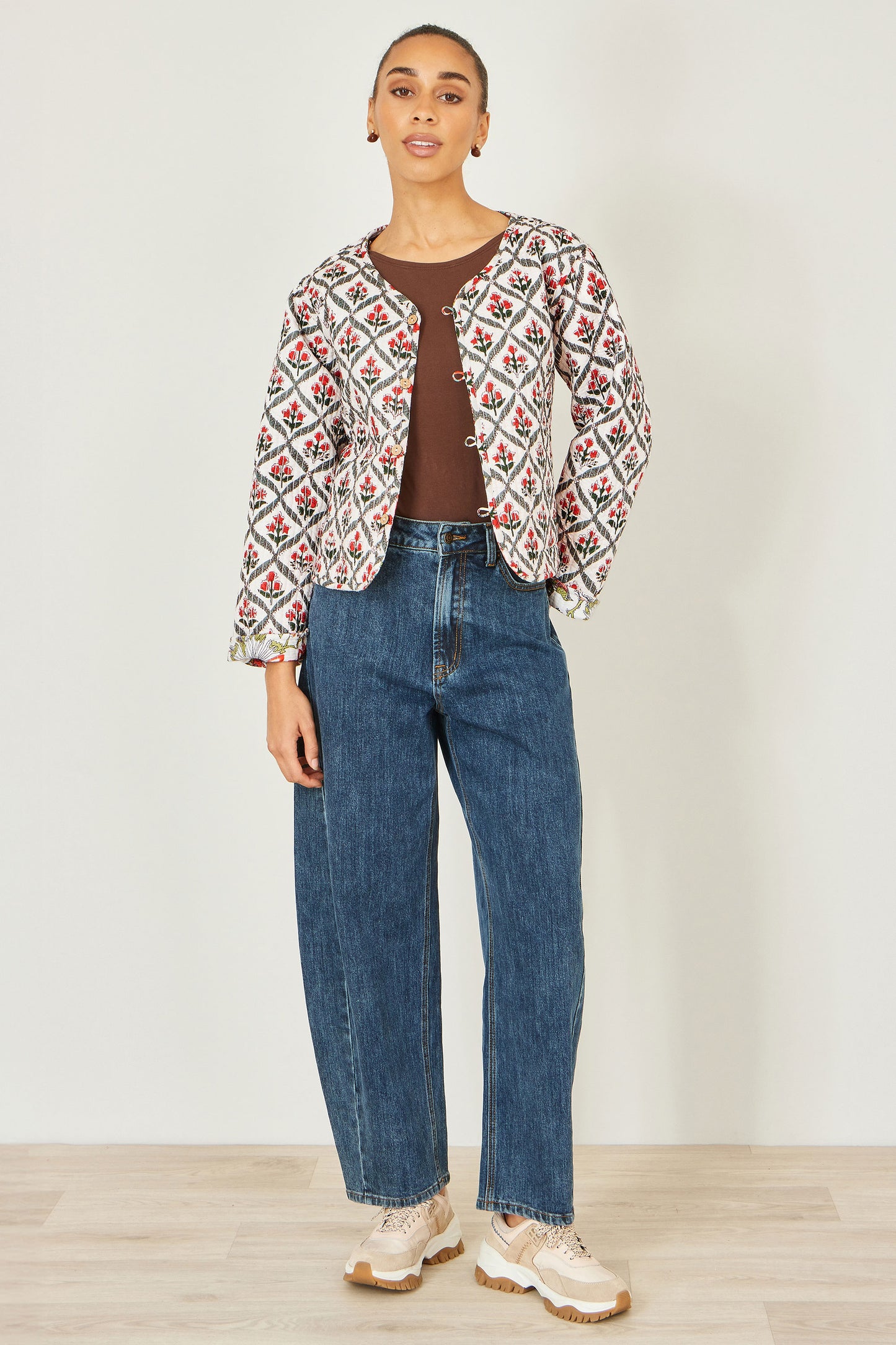 Yumi White Peacock Print Reversible Cotton Quilted Jacket JACKET Yumi