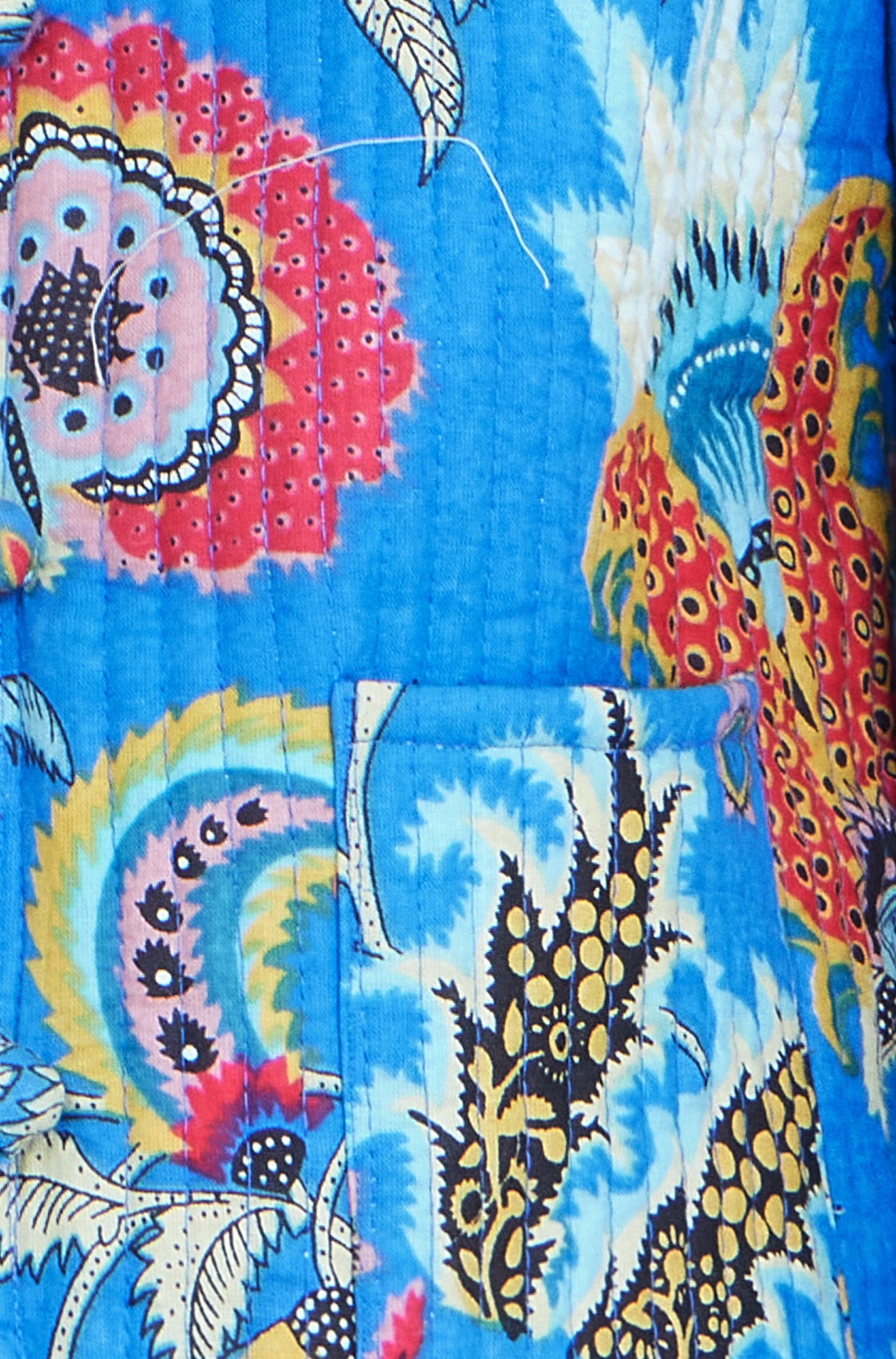 Yumi Blue Boho Print Cotton Reversible Quilted Jacket Outerwear Yumi