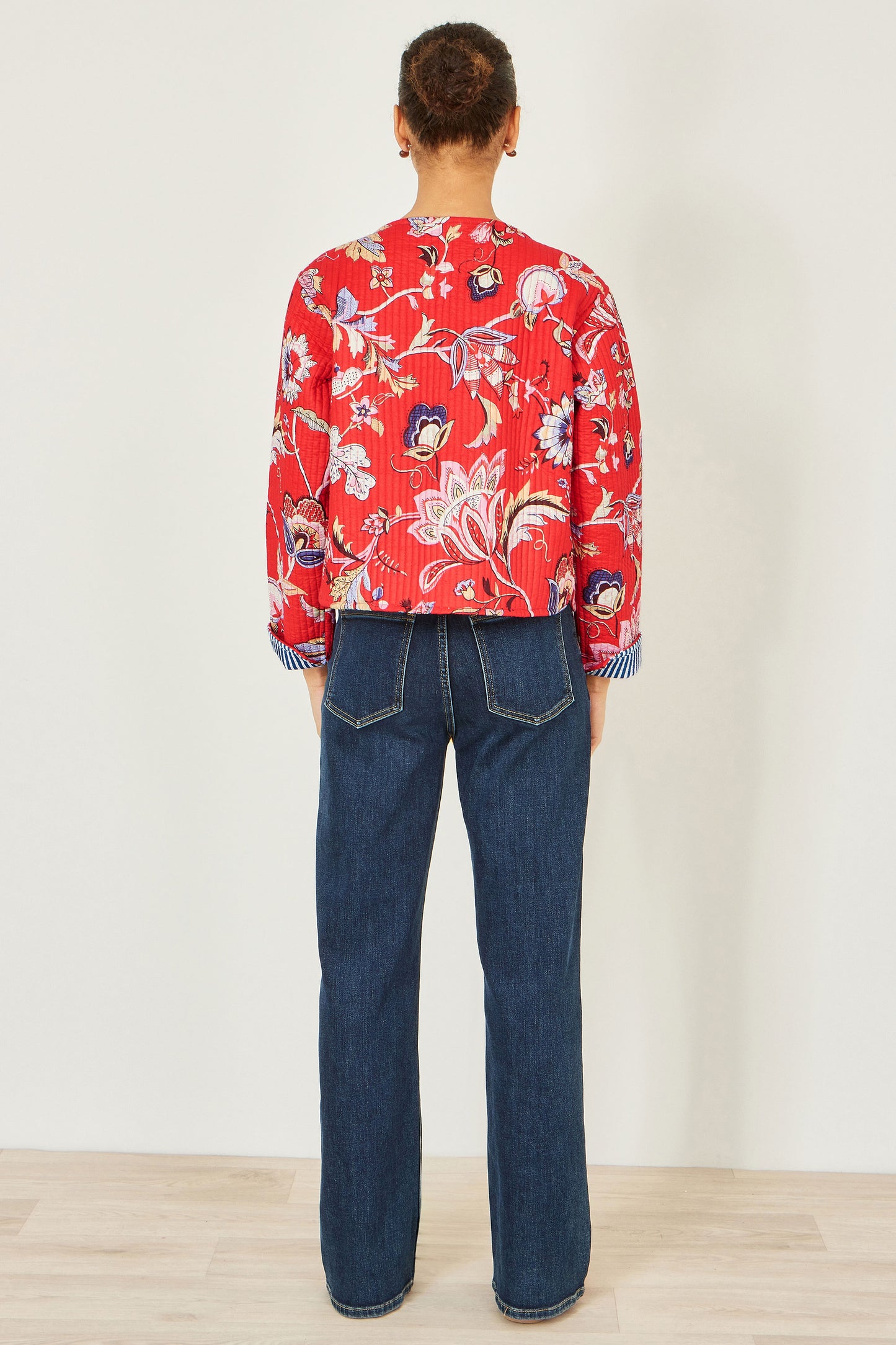 Yumi Red Boho Print Cotton Reversible Quilted Jacket Outerwear Yumi