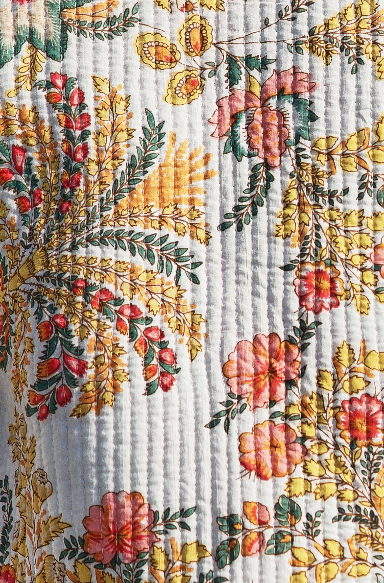 Yumi White Boho Print Cotton Reversible Quilted Jacket Outerwear Yumi