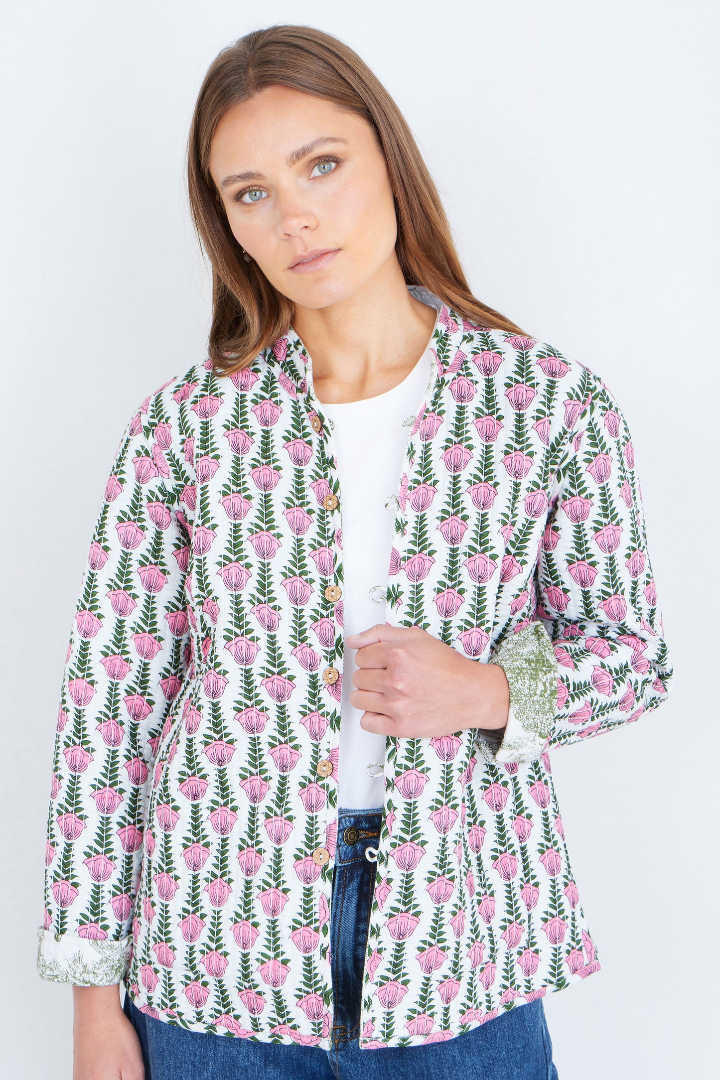 Yumi Green Reversible Cotton Quilted Jacket Outerwear Yumi