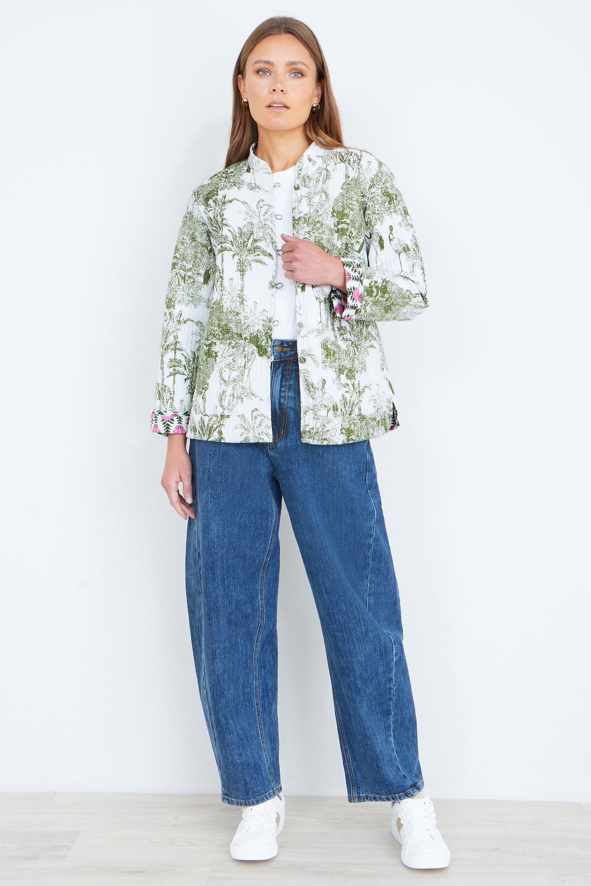 Yumi Green Reversible Cotton Quilted Jacket Outerwear Yumi