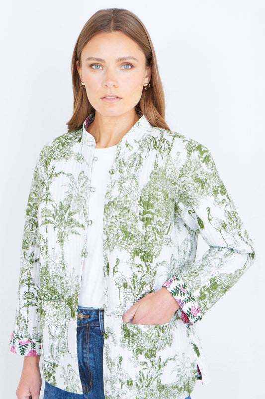 Yumi Green Reversible Cotton Quilted Jacket Outerwear Yumi