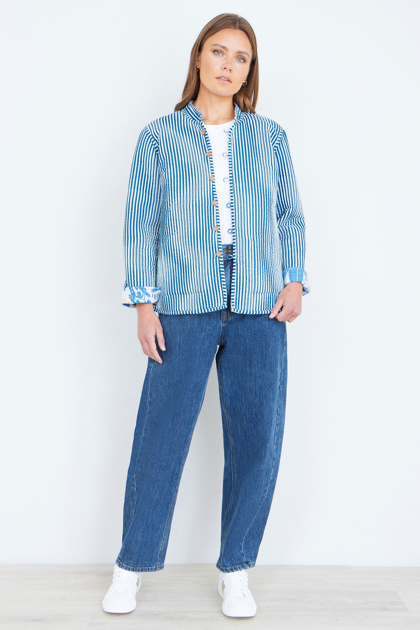 Yumi Blue Jungle Reversible Cotton Quilted Jacket Outerwear Yumi