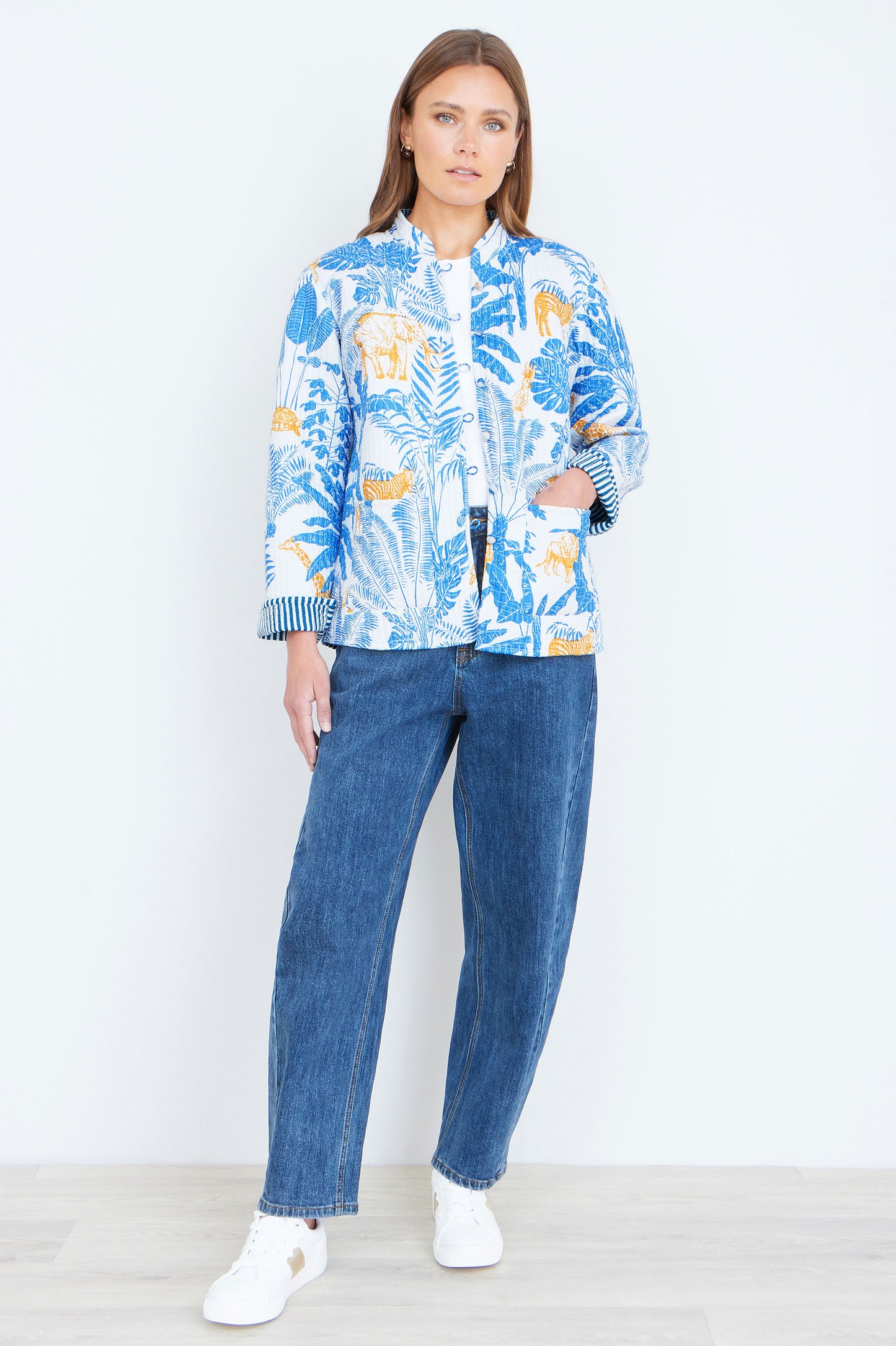 Yumi Blue Jungle Reversible Cotton Quilted Jacket Outerwear Yumi